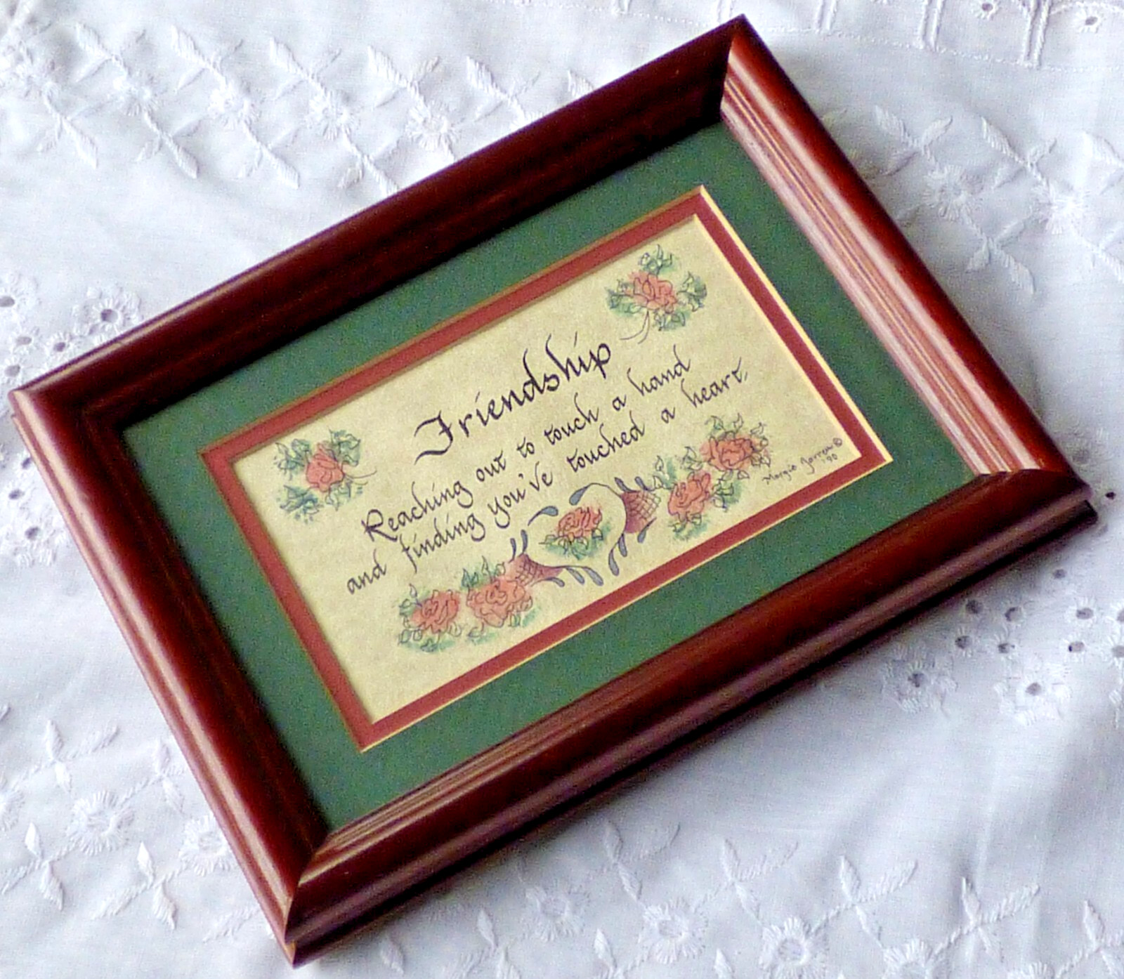 ORIGINAL Calligraphy Artwork Wall Hanging – Signed Wood Frame Glass Matted