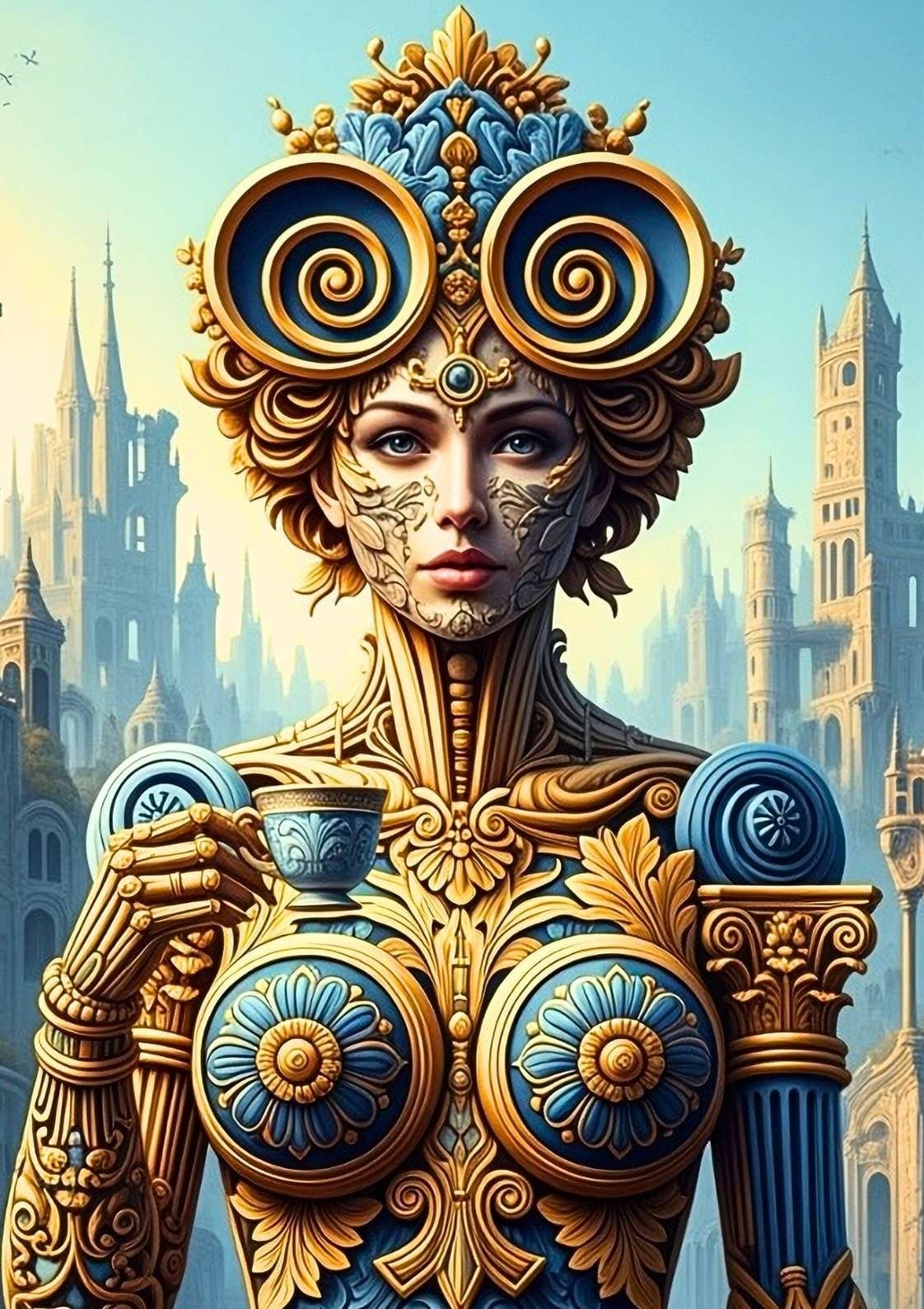 A work of art on canvas, a woman in architecture and ornamentation 59 x 84cm