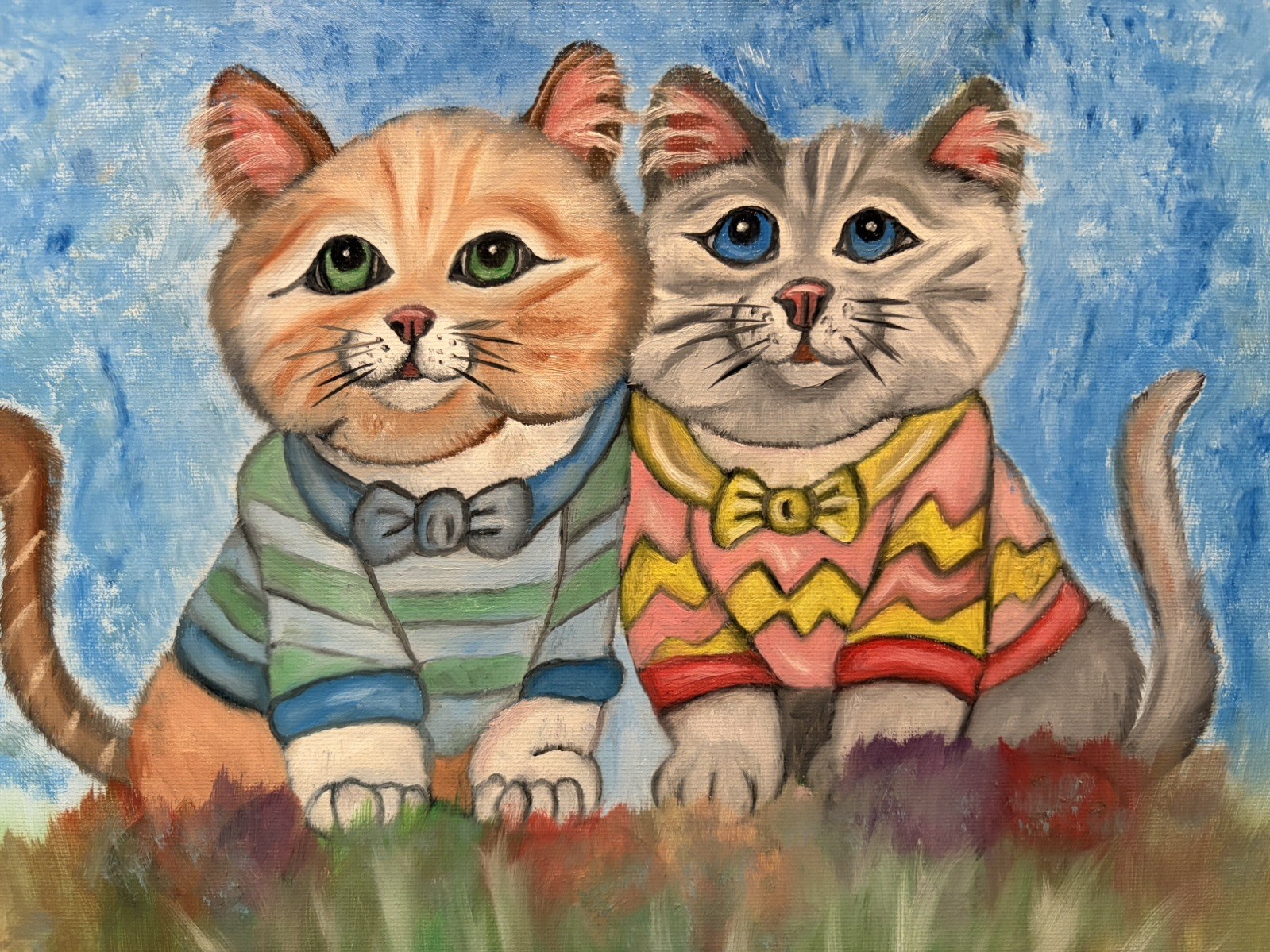 Original oil painting 11 x 14 inches cute and sweet cats kittens