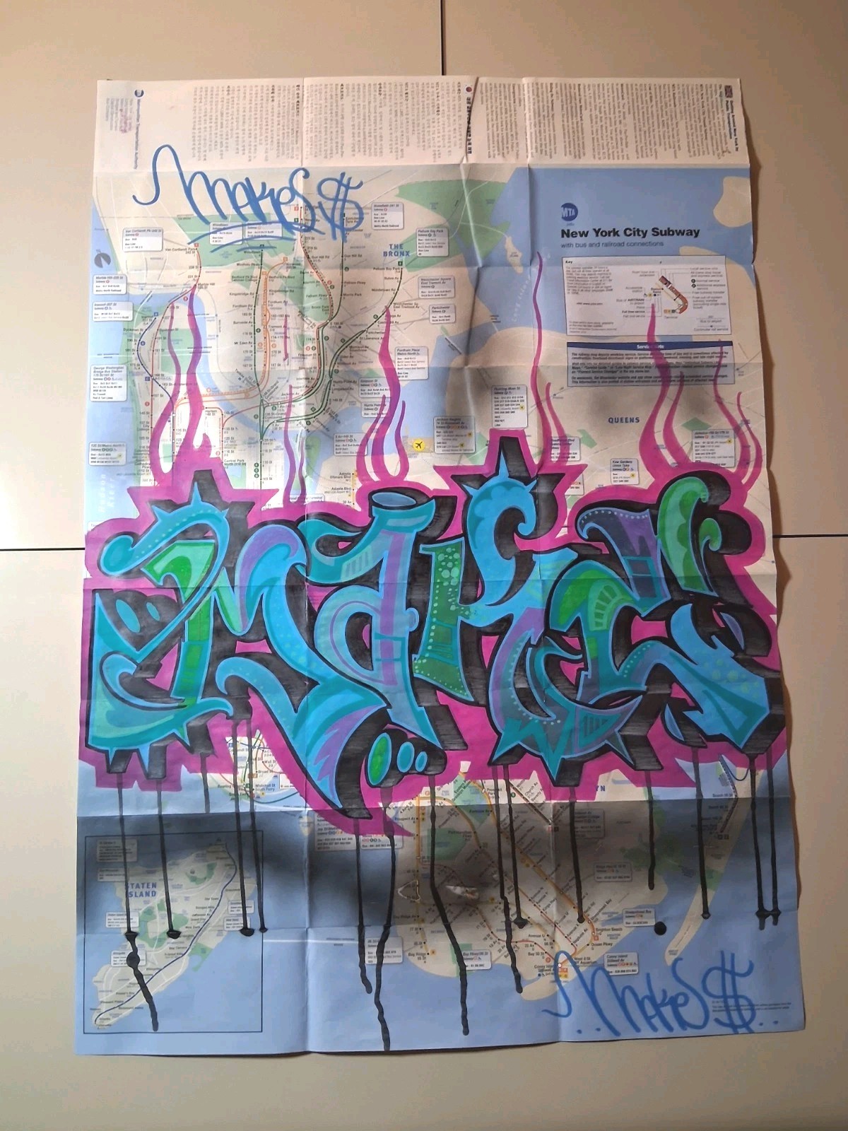 MTA Subway Map – MAKE$ Graffiti Piece – 23 x 34 Inches – ORIGINAL