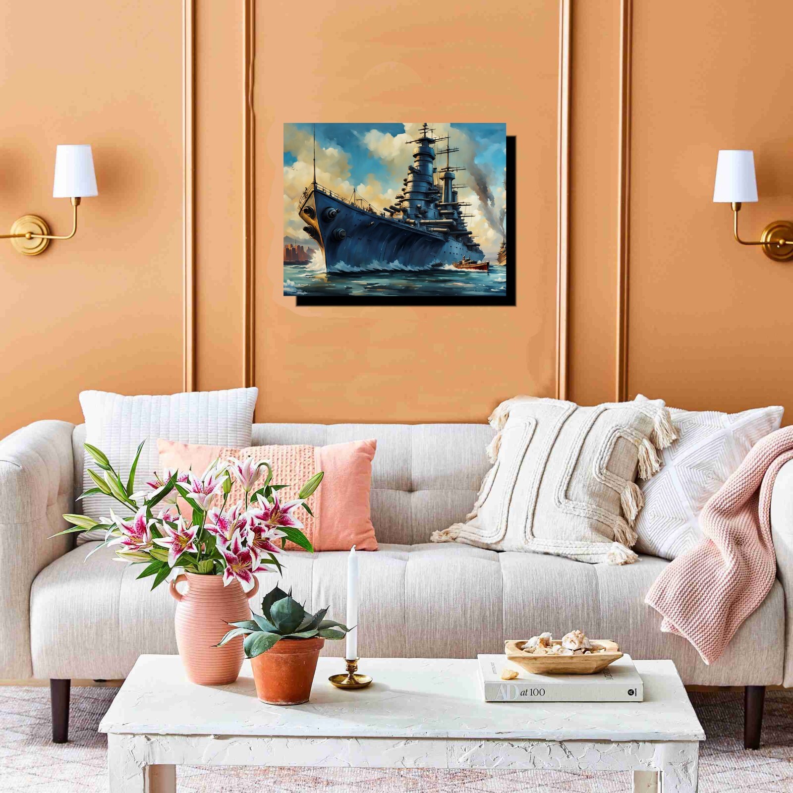 WWII Battel Ship Pearl Harbor Canvas Wrapped Oil Painting 16 x 20 ready To Hang