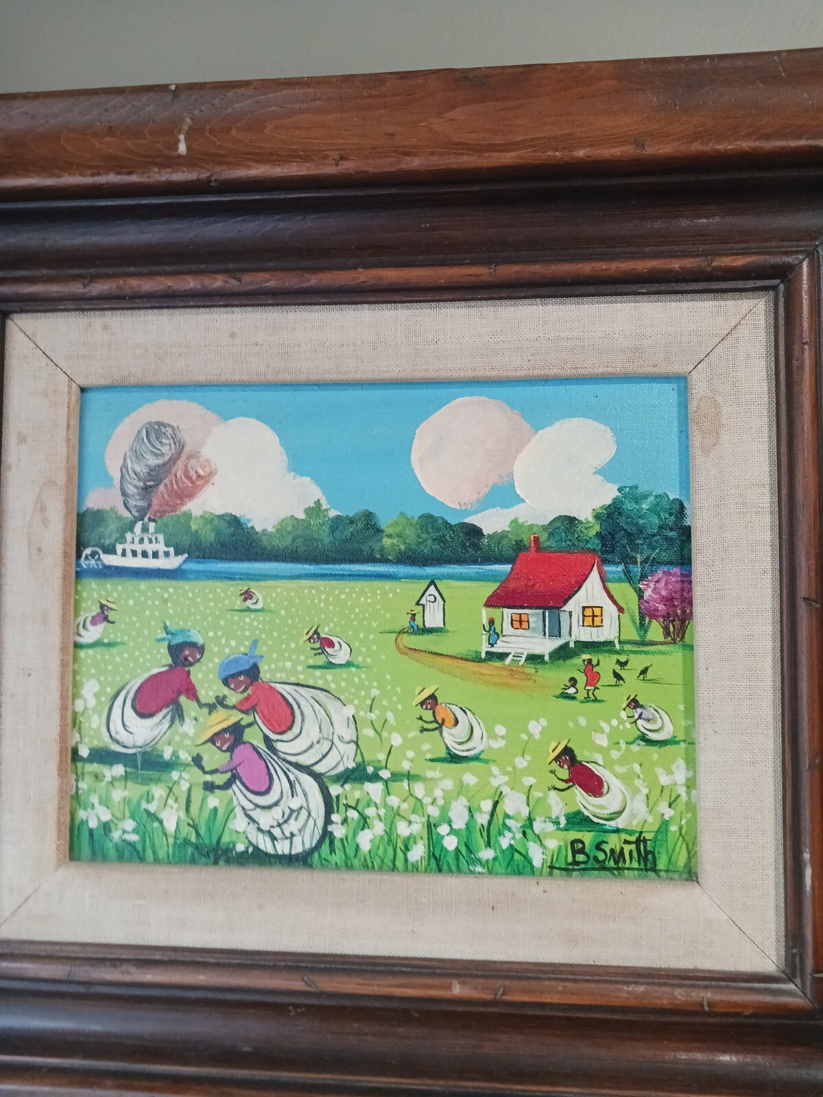 Vintage Beatrice B. Smith Painting Cotton Pickers In The Field Oil Paint Canvas