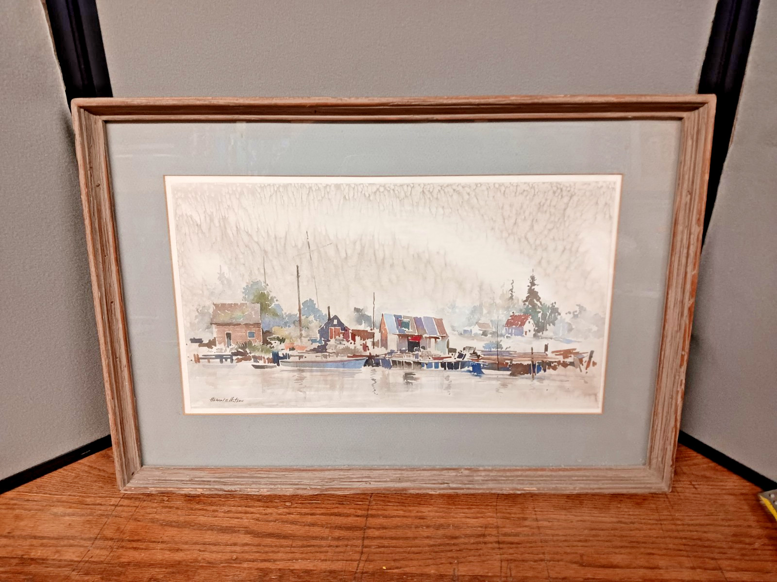 Howard N. Watson Quiet Harbor Signed Watercolor Painting Framed