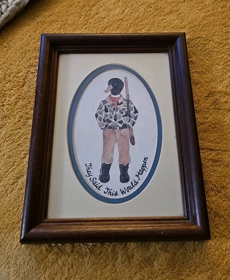 Duck Hunter Art Framed Matted 6″x 8″ Art Marker Watercolor D. Sweet 1986