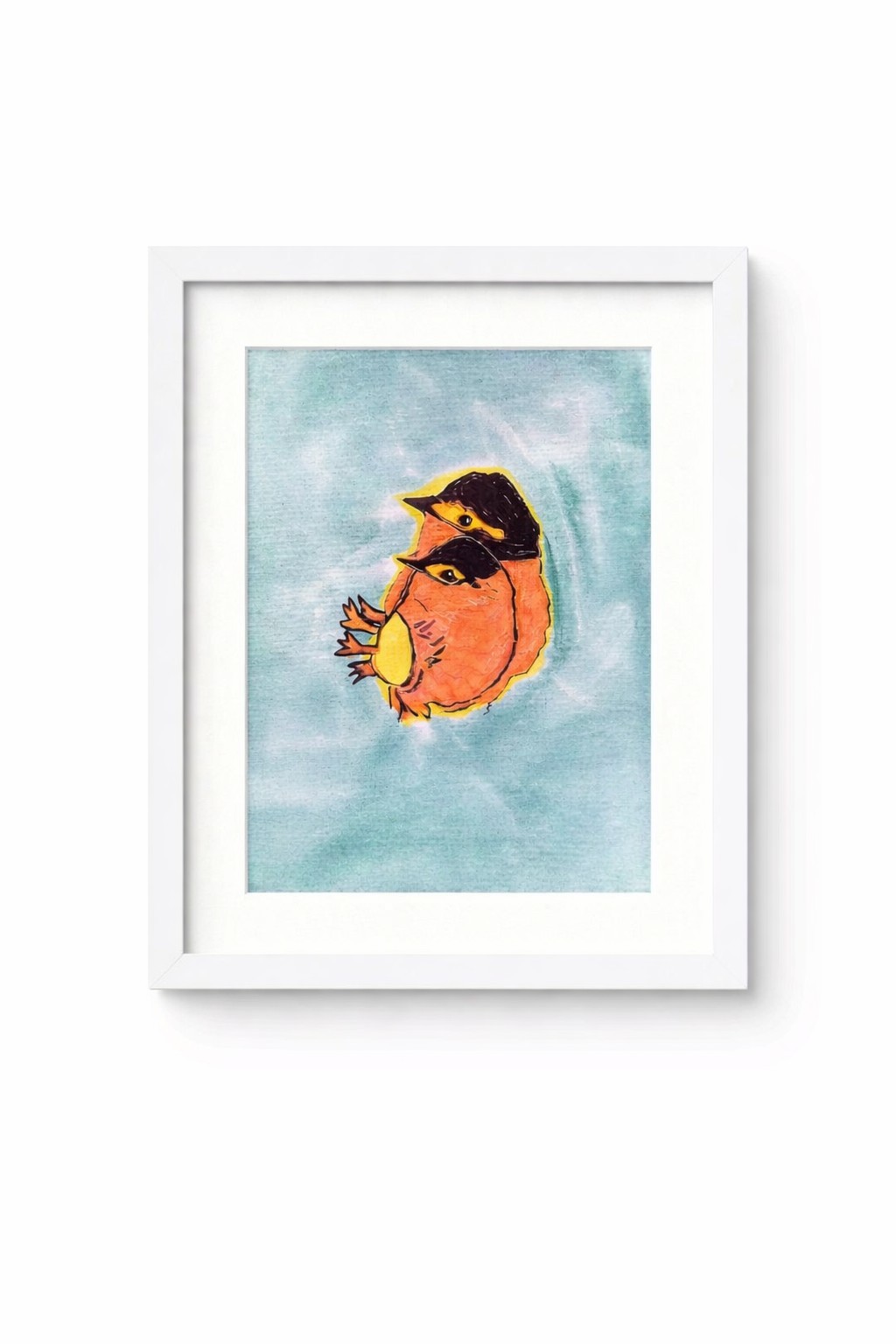 t Nesting Birds Original Painting Folk Art Blue Orange Nursery Wall Art 11×14