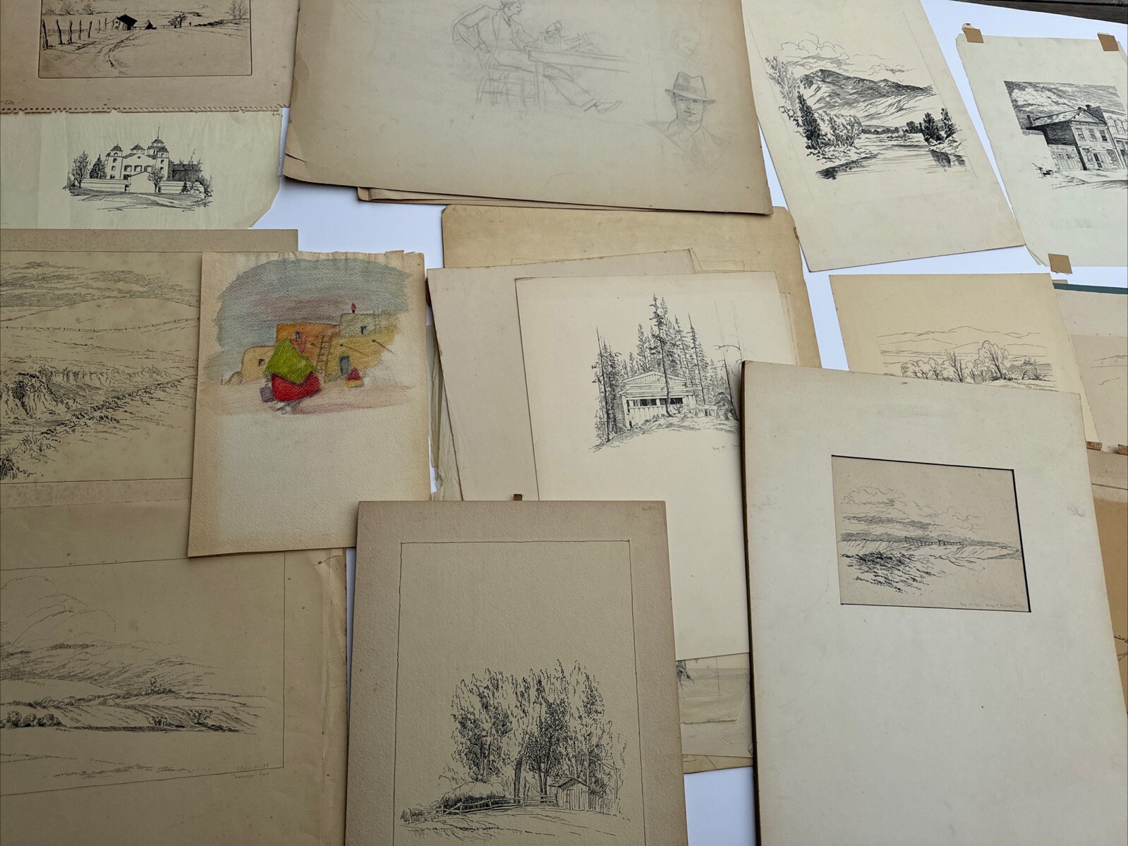ALLEN LEWIS DRAWING ANTIQUE AMERICAN REGIONALISM WPA LANDSCAPE COLLECTION 1930’S