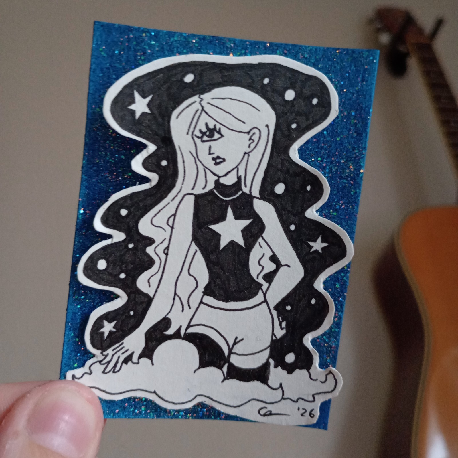 ACEO Original 3d Glitter Space Themed Monster Girl Fantasy Art Card Caidart