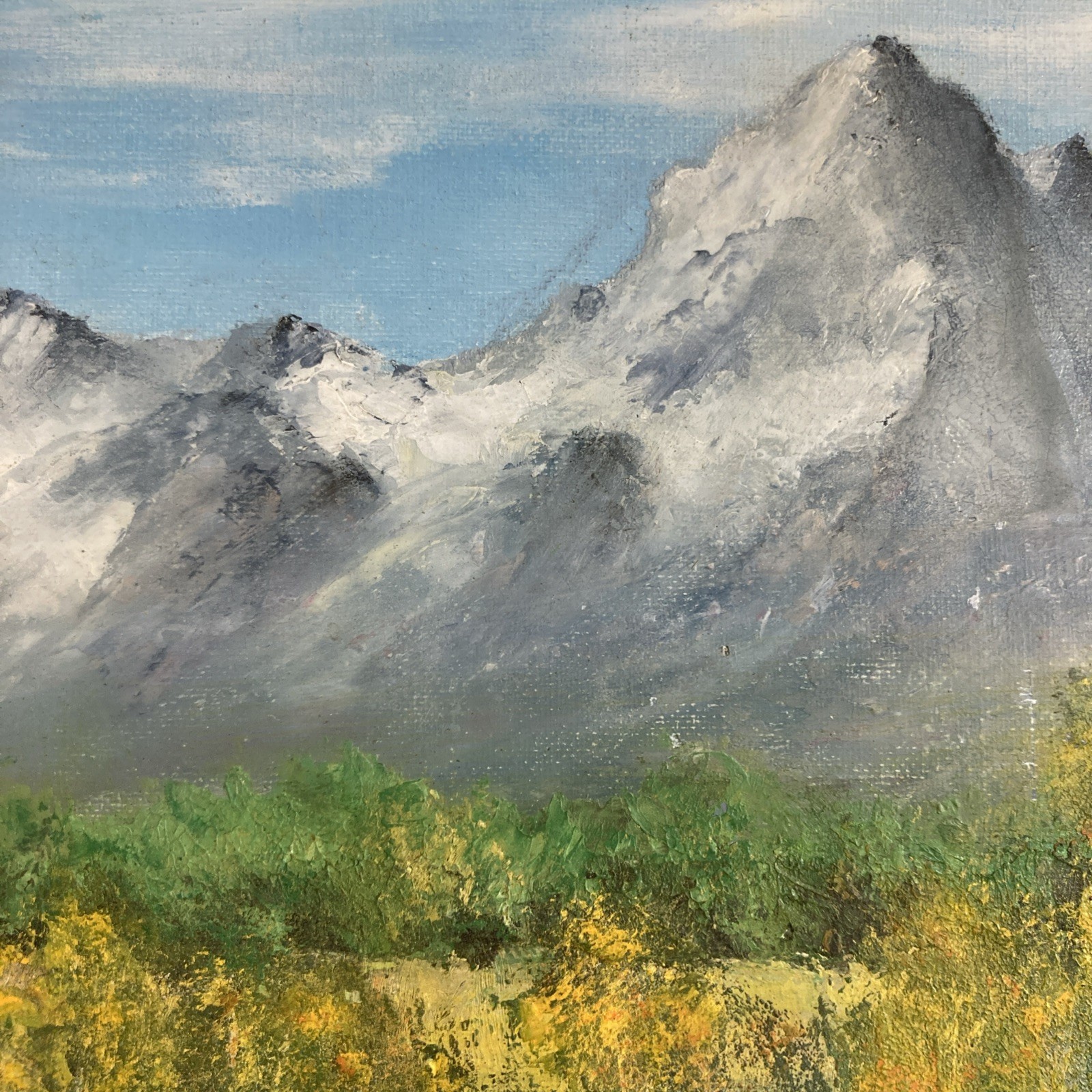 Vintage Original Oil Painting Old Impressionist Mountain Forest Trees Landscape