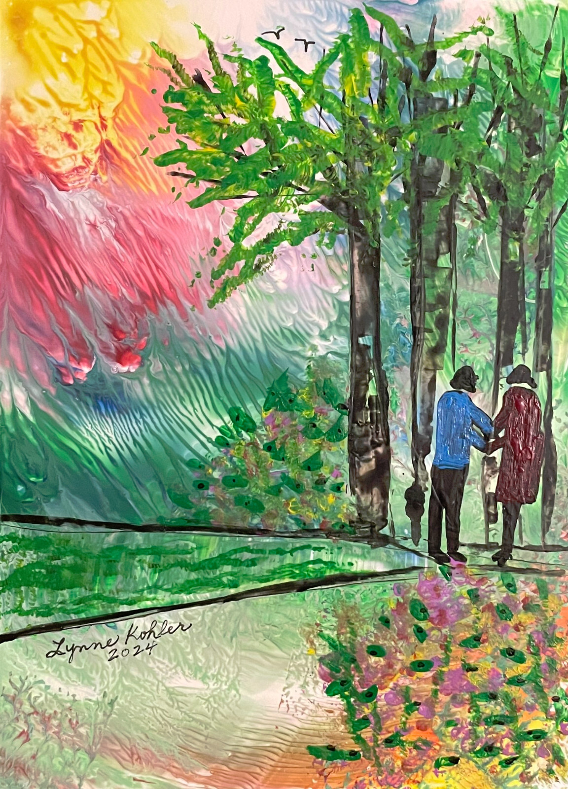 Original Painting 5×7″ people nature textured by Lynne Kohler