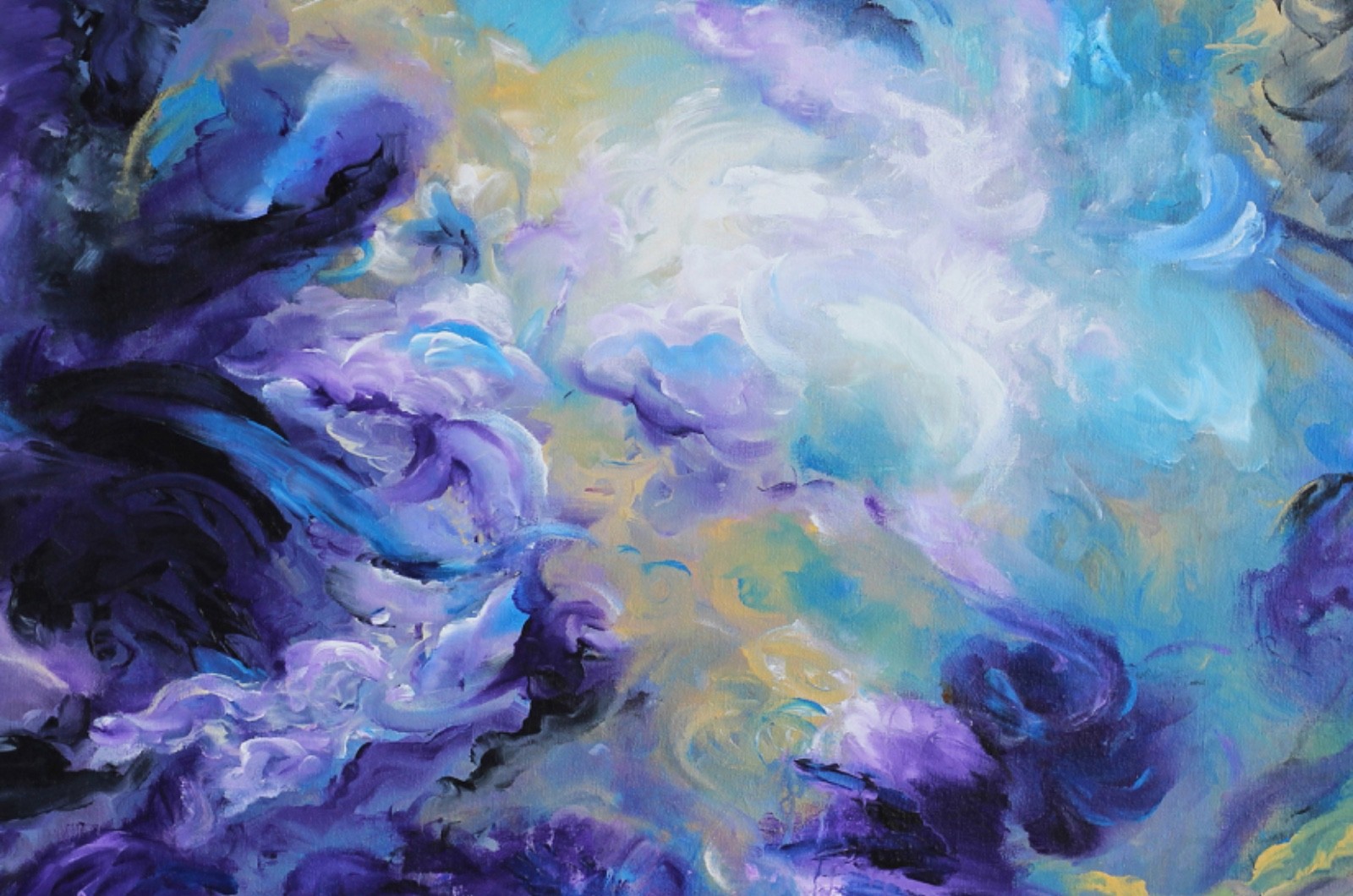 Hand-painted abstract Purple, tan, blue and white medium framed original art