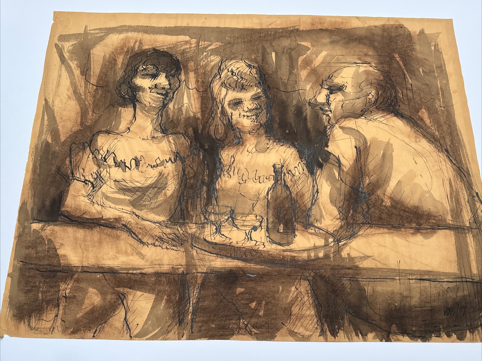 PAINTING DRAWING 1950’S MID CENTURY URBAN REGIONALISM BAR RESTAURANT PORTRAIT