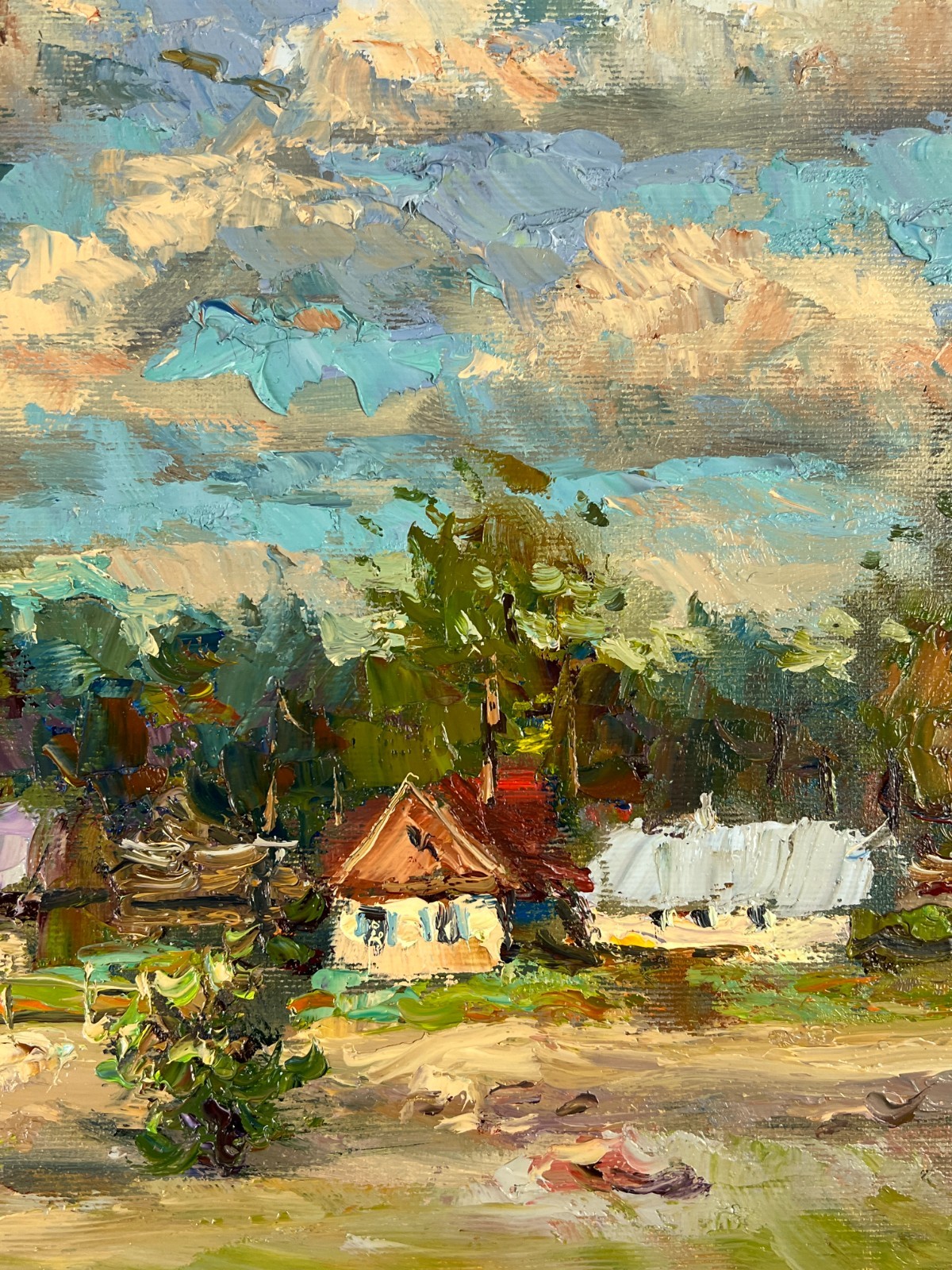 Oil painting Houses Ukrainian painter canvas Unframed original Decor landscape