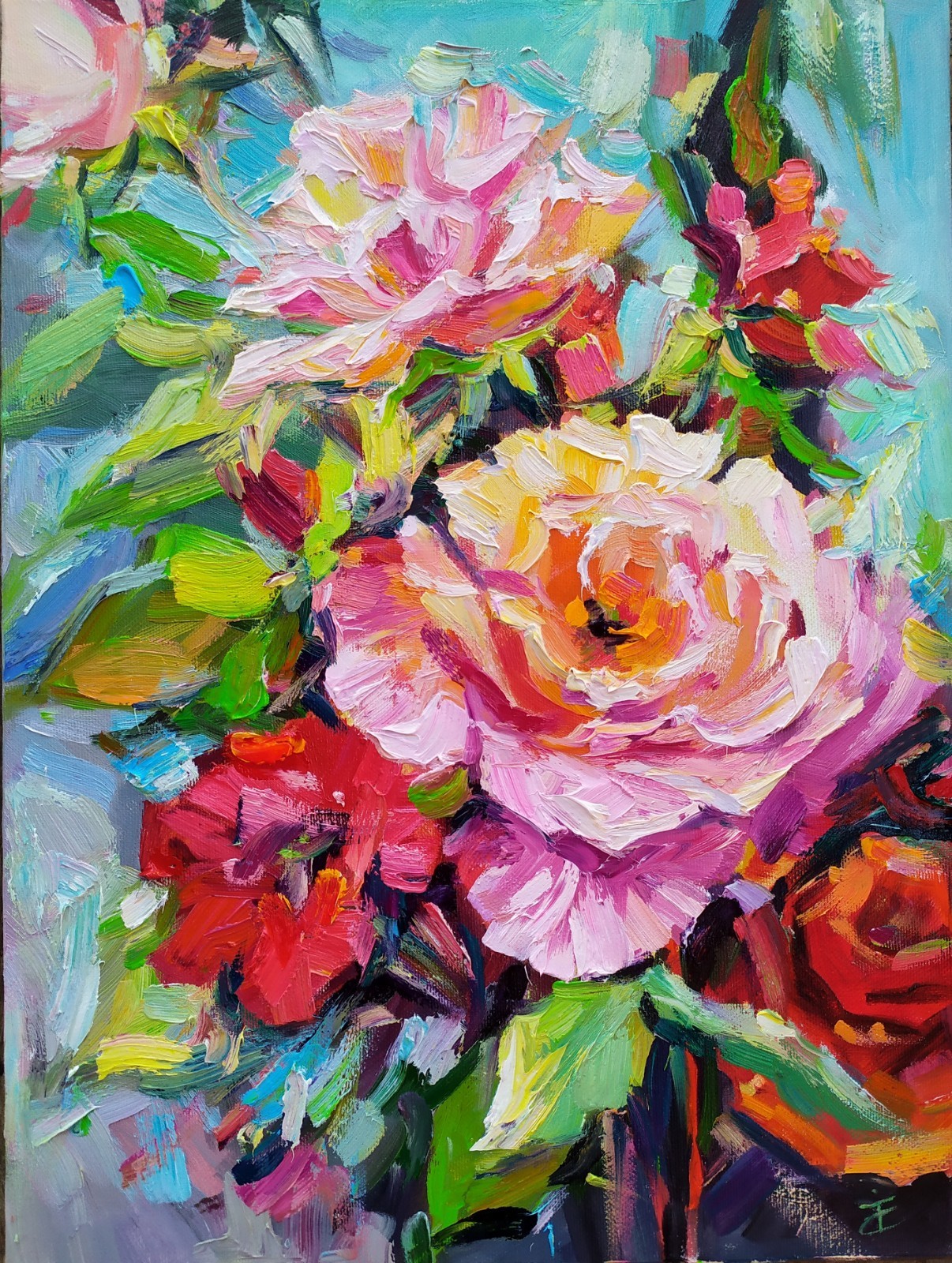 art 768 original painting oil on canvas 40×30 cm (15.74×11.8 in) Floral Roses