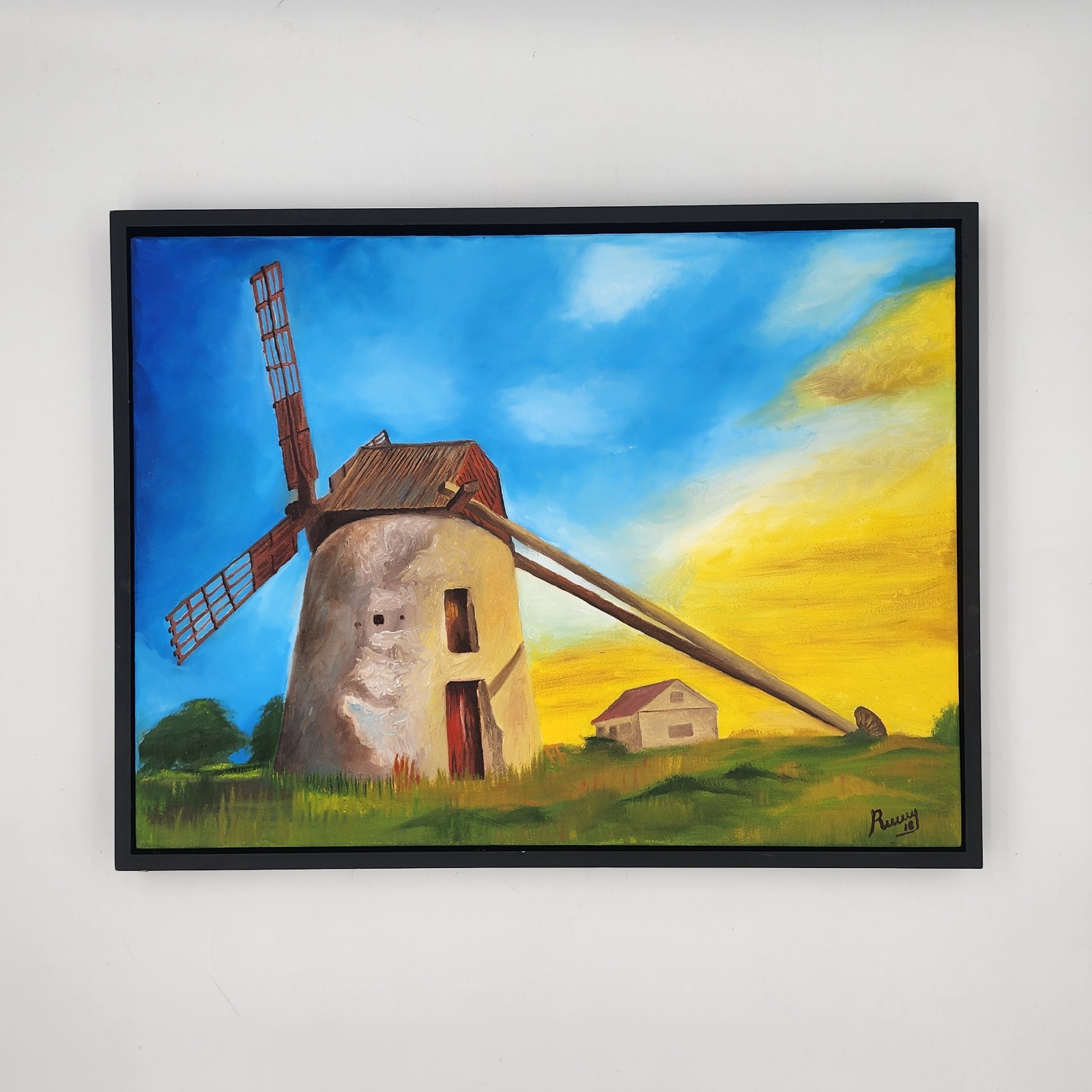 Finished Paint By Number Windmill Sunset Oil Painting Dutch Landscape Framed PBN