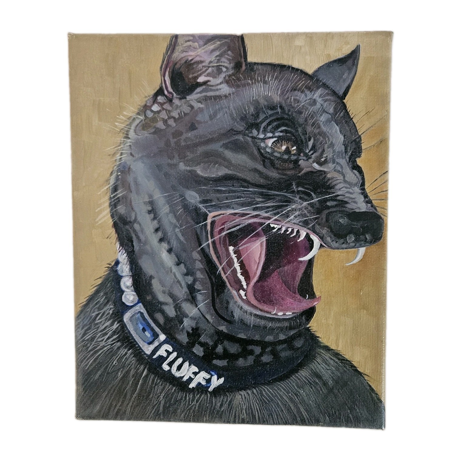 VTG 8×10 Original Black Cat on Canvas Fierce Feline “Fluffy” Gothic Spooky Art