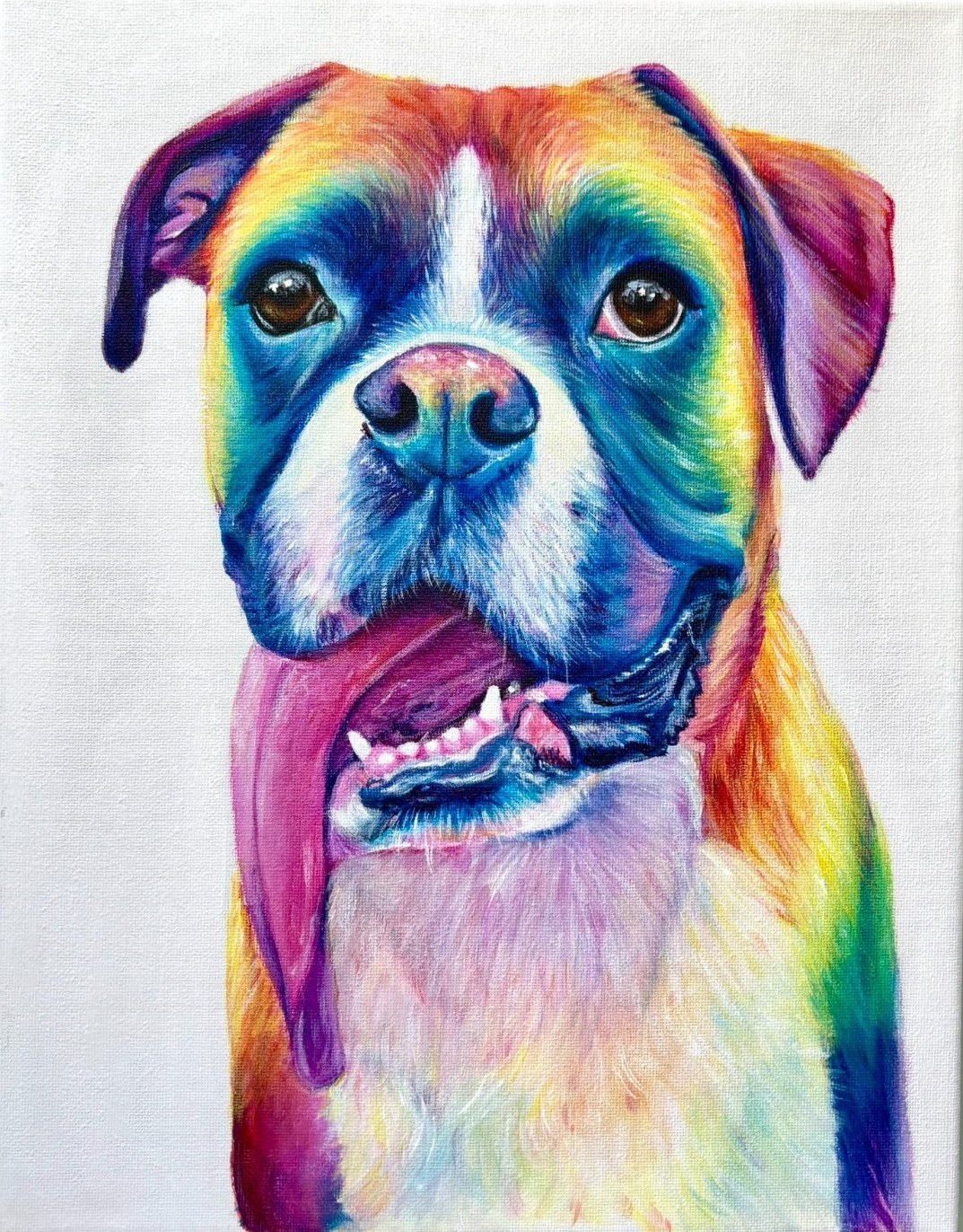 Original Painting, Boxer Dog, Rainbow Animal, Pop Art Acrylic 11x14in Canvas