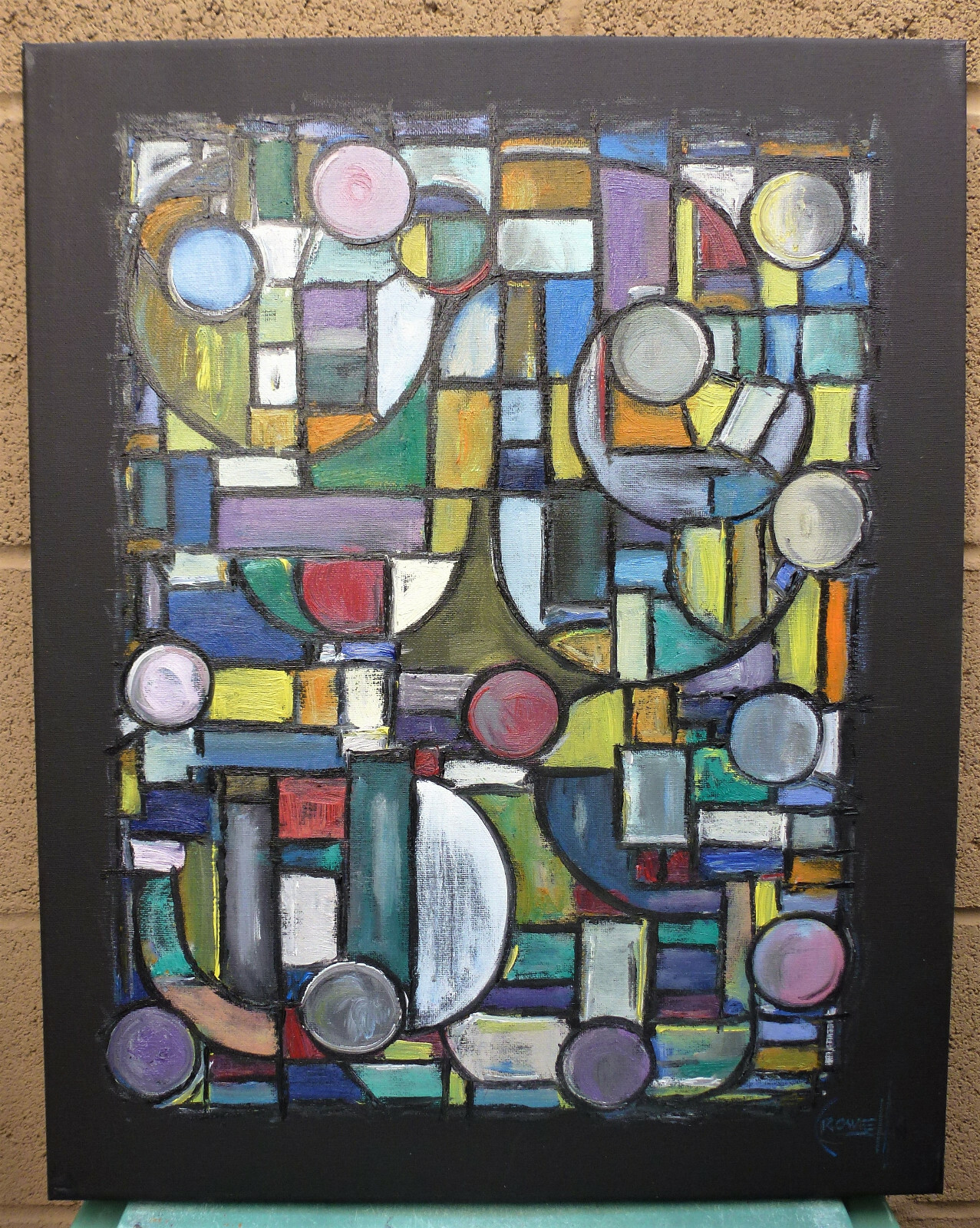THE UNKNOWN FUTURE abstract 16×20 Black canvas original painting signed Crowell