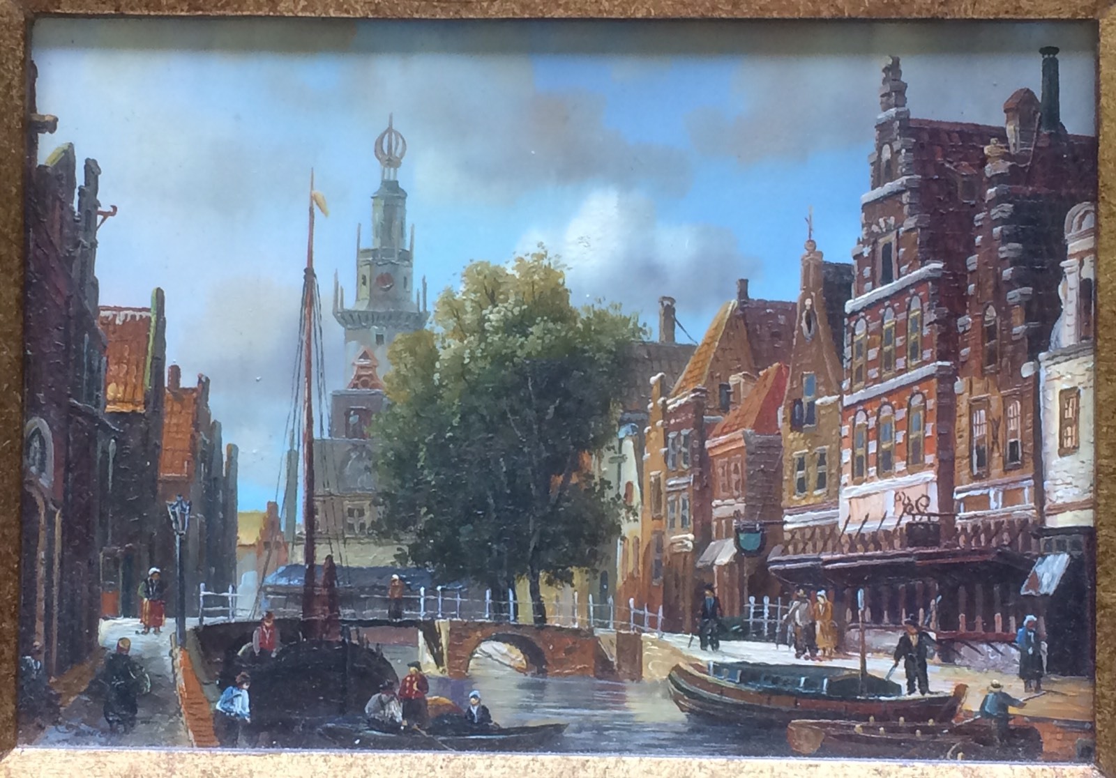 After E. A. Hilverdink – Amsterdam Canal Scene Munttoren Painting on 5”x7” Panel