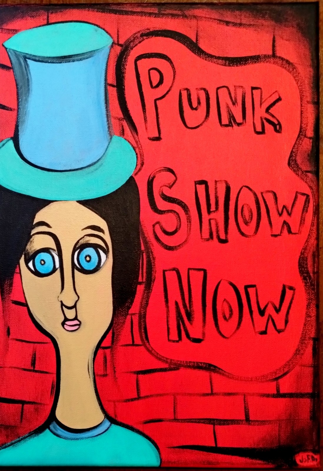 PUNK SHOW NOW RED EXPRESSIONISM PAINTING STRETCHED CANVAS..11 X 14 BY: JORDO