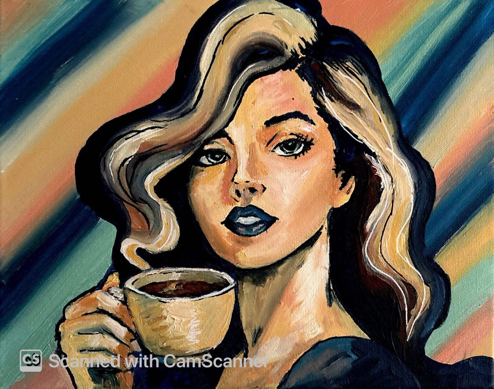 Original Acrylic Painting 14X11 Signed Canvas Art, Coffee Break Portrait