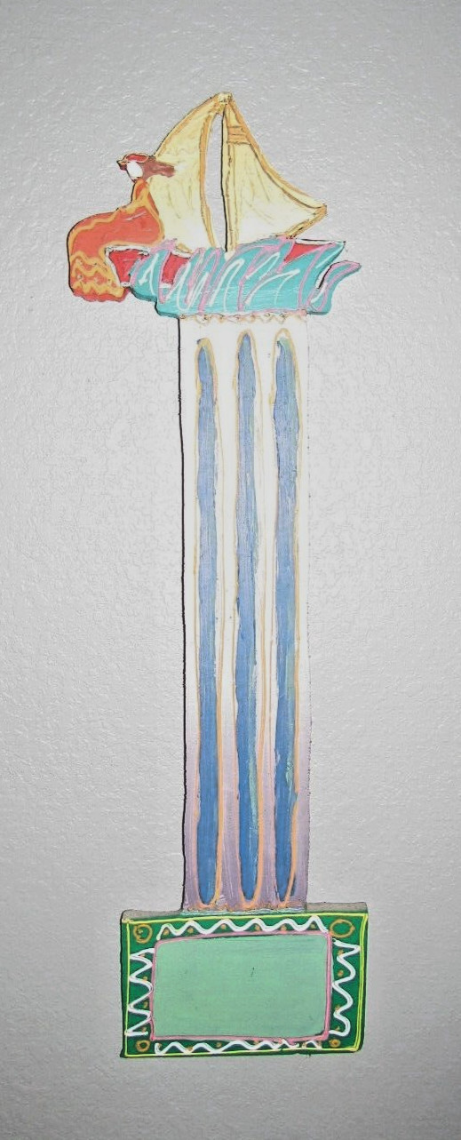 CLAUDIA DeMONTE SIGNED ART ACRYLIC ON WOOD WALL HANGING “SAILING COLUMN” 1985