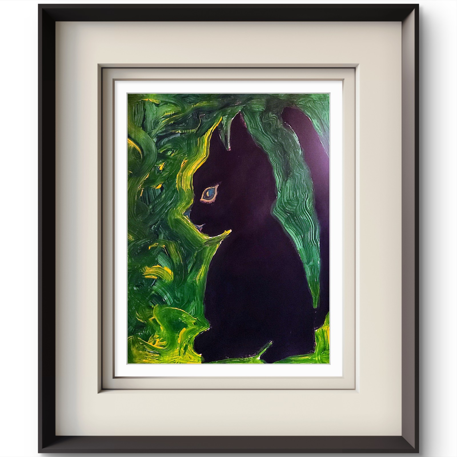 Black Cat Unique Abstract Expressionism Wall Gallery Paper Art 11x 14