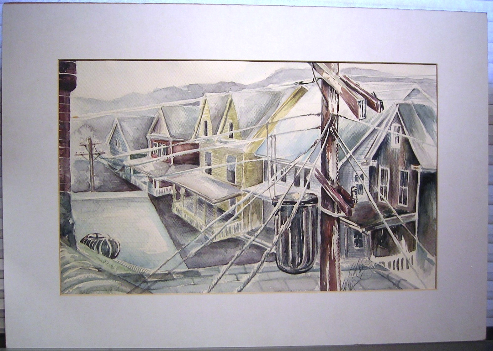 Vtg Original Watercolor Painting American Regionalist Cityscape Signed