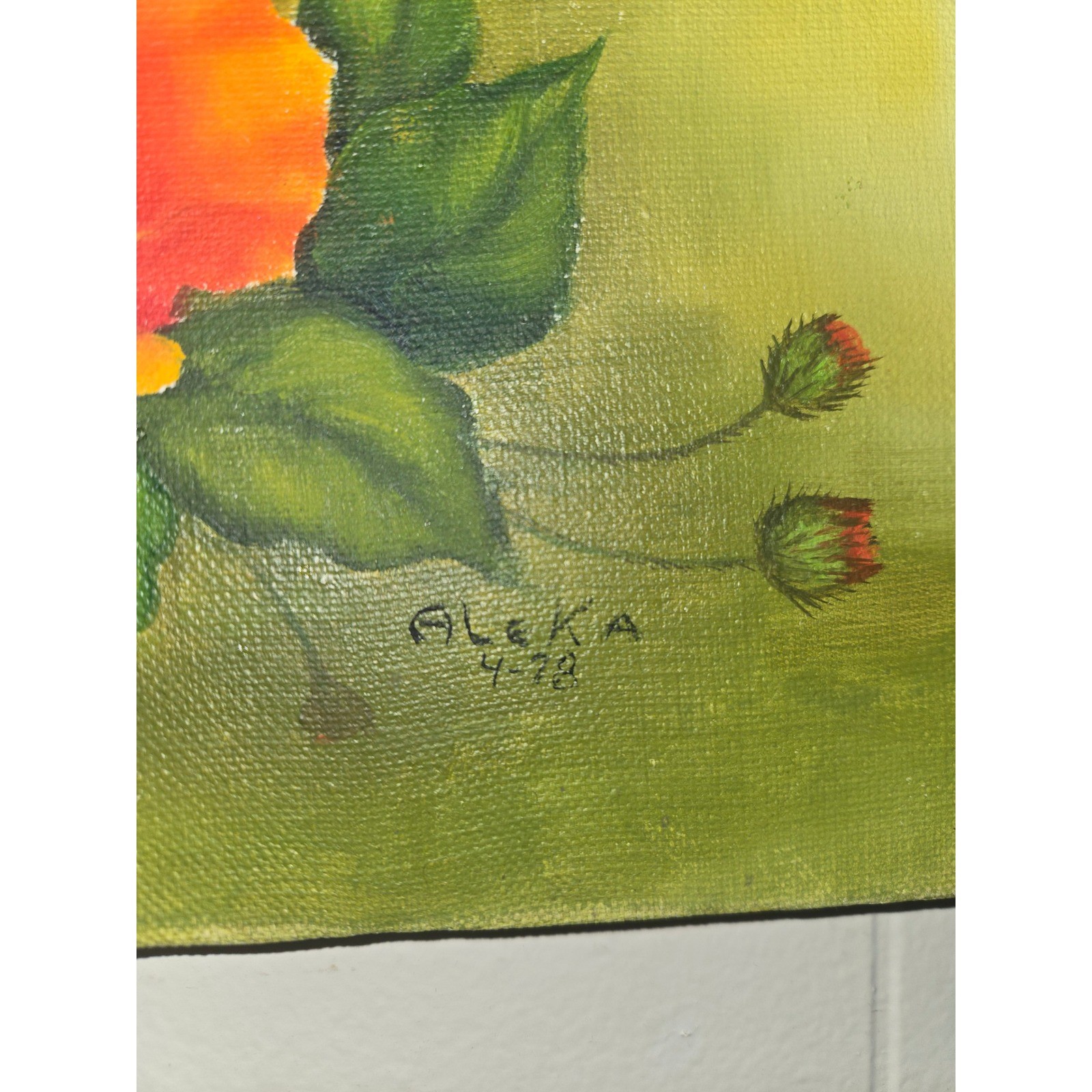 Vintage 1978 Aleka Signed Orange Poppies Oil Painting on Stretched Canvas Floral
