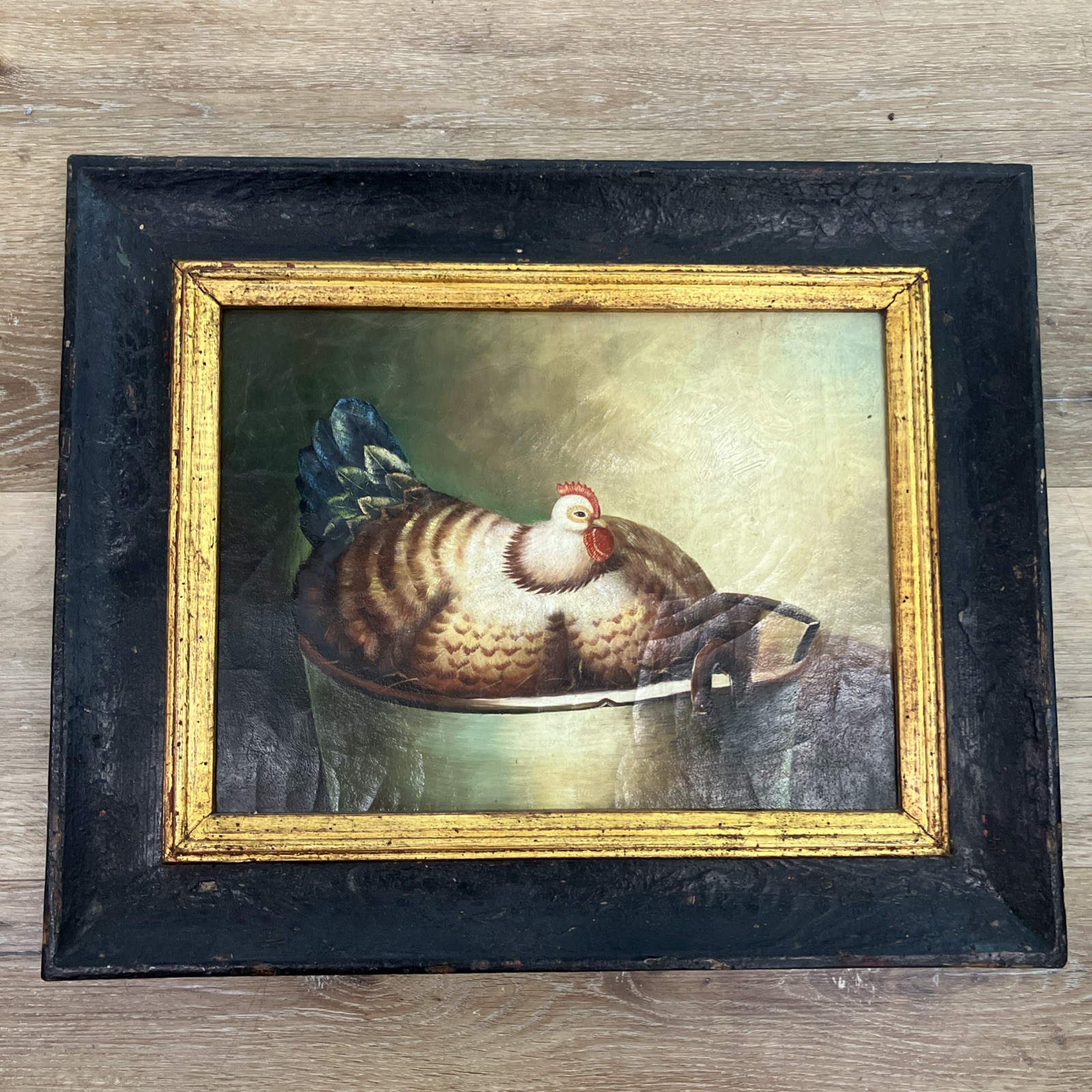 Trevor James Signed Chicken In Bucket Painting Pre-owned | 22.5” x 18.5”