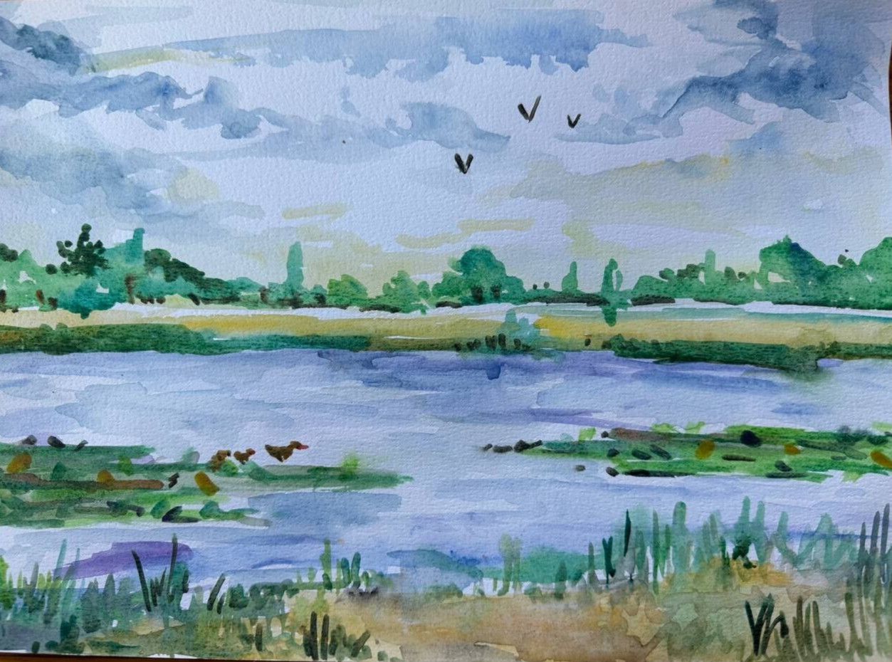 Painting by a Ukrainian artist “Sunset outside the city”, war in Ukraine.