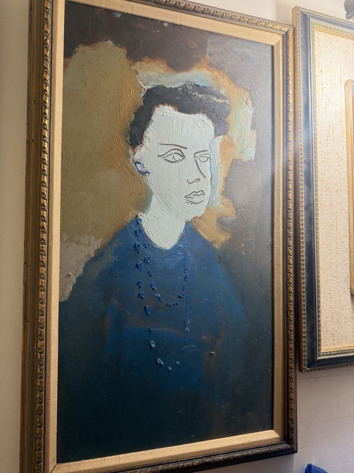VTG Textured Modern Portrait Oil Painting ContemporaryExpressionist Woman Framed