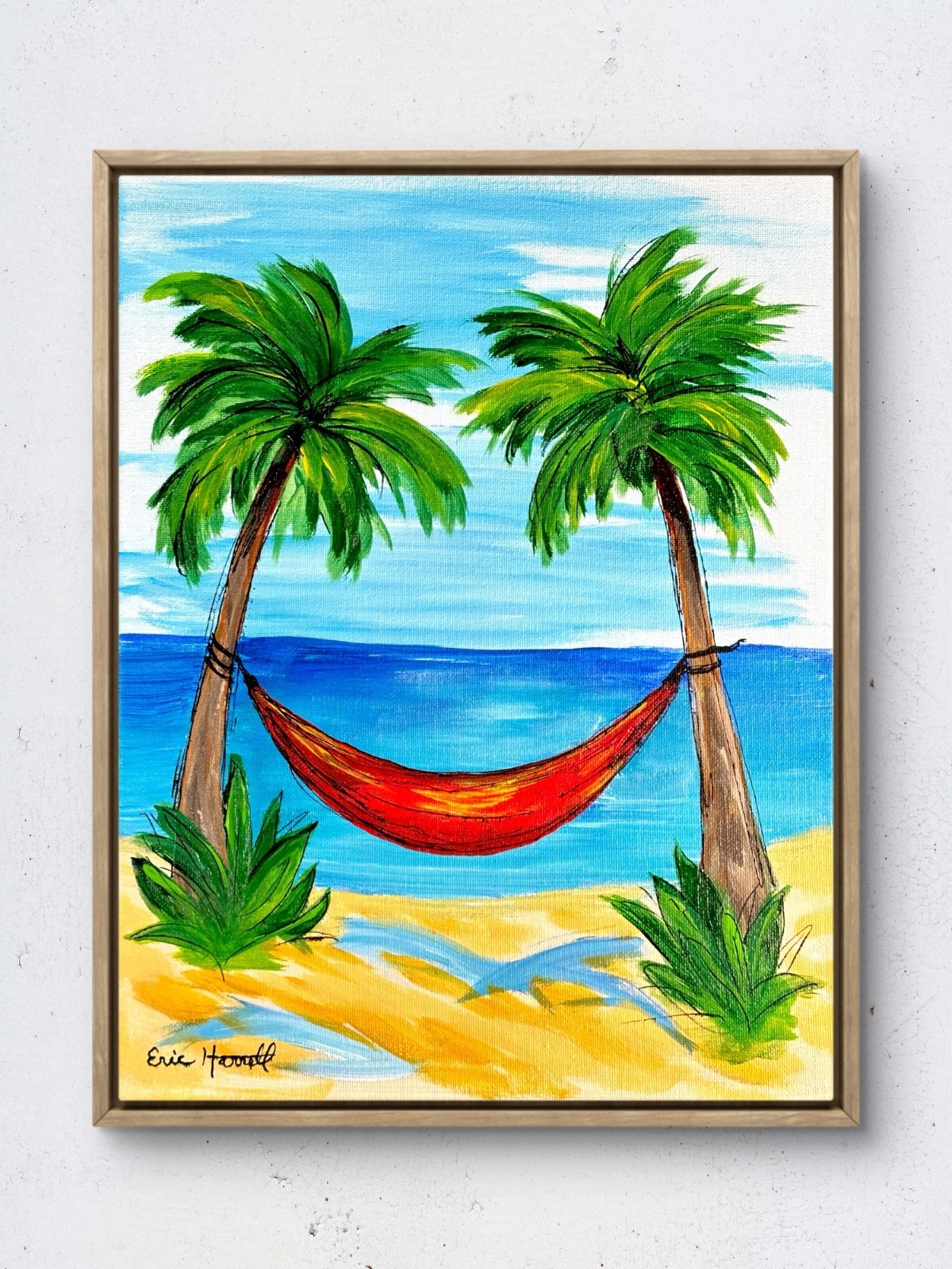 Original Beach Hammock Art 14×11 Canvas Vivid Expressionist Sea Wall Art Signed