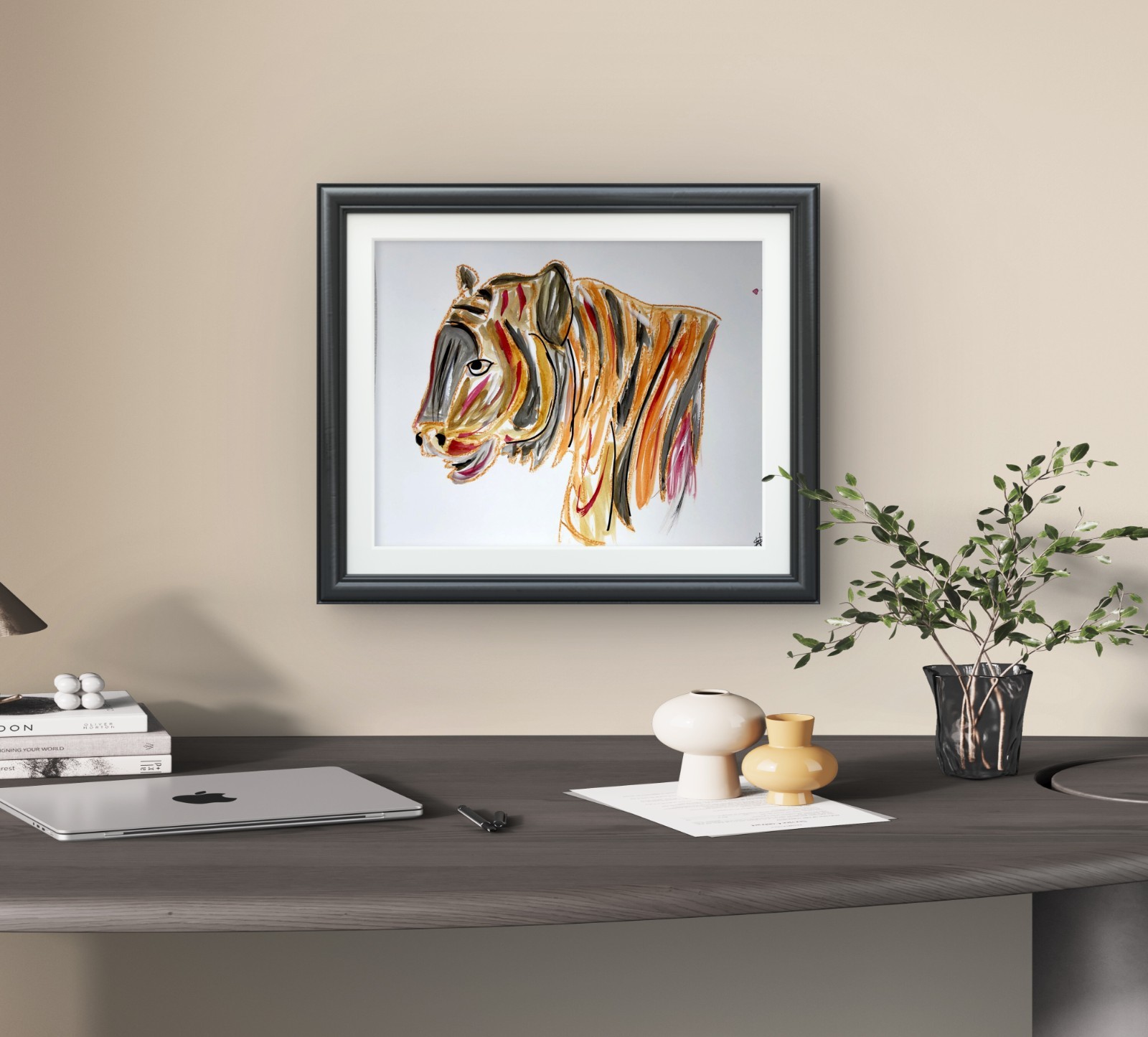 Fierce tiger expressionist modern wall art painting 14X11 Gallery Paper original