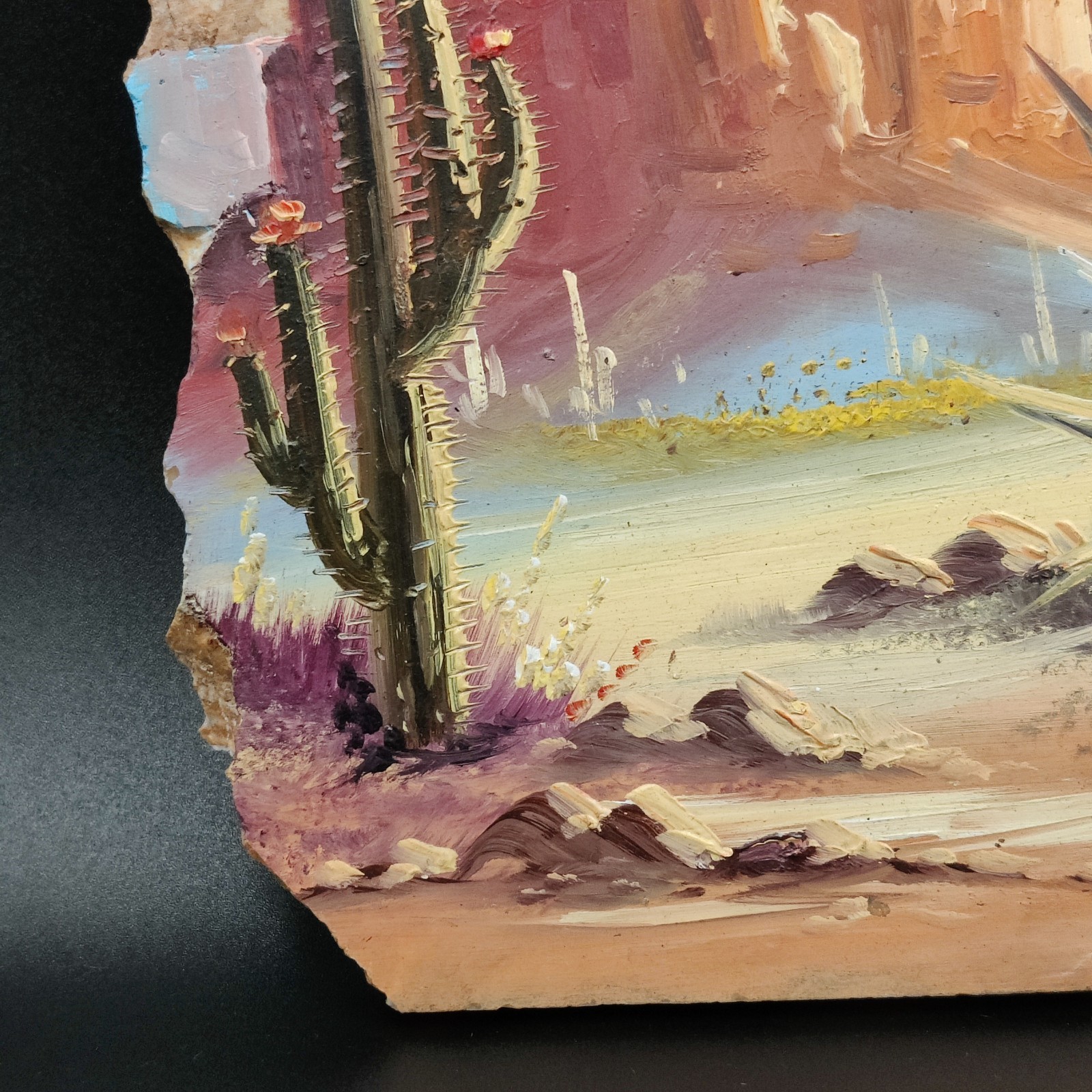 Vintage Hand Painted Southwestern Landscape on Granite/Marble/Quartz? Signed