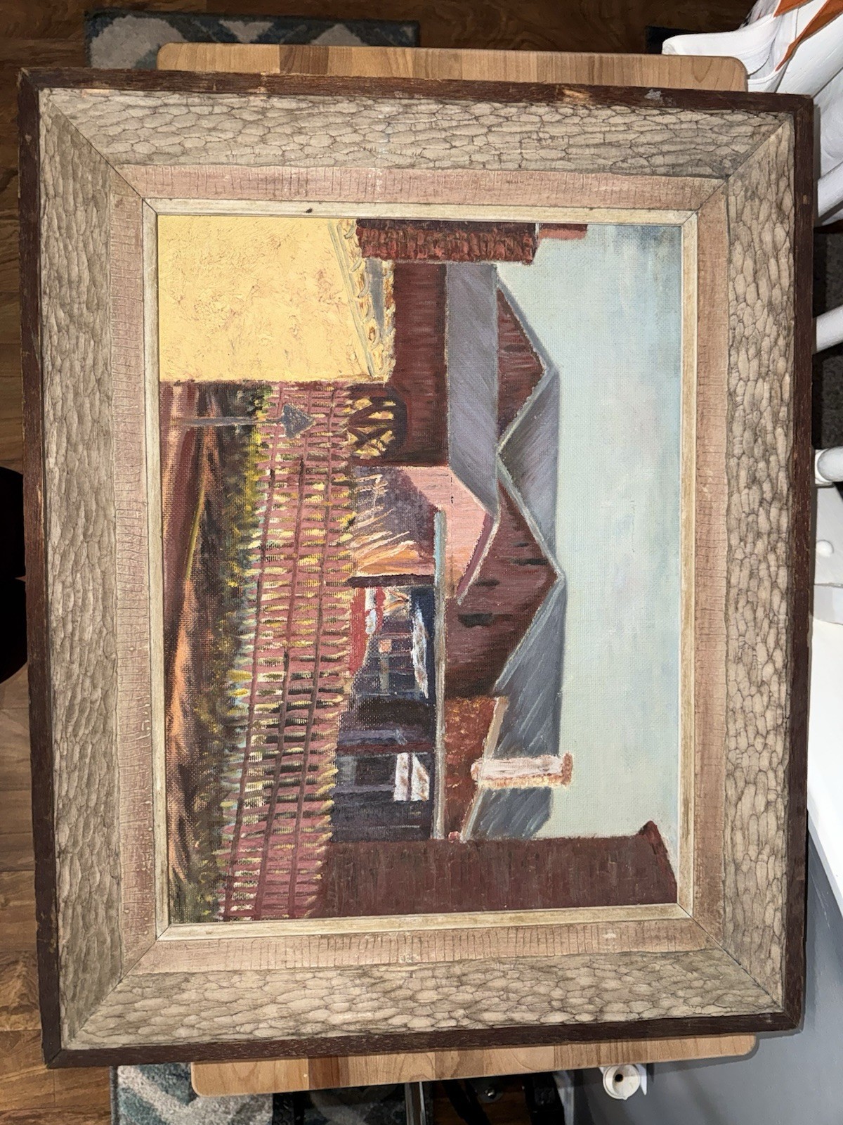 Framed Realism Architecture Building Painting – Single Piece Artwork