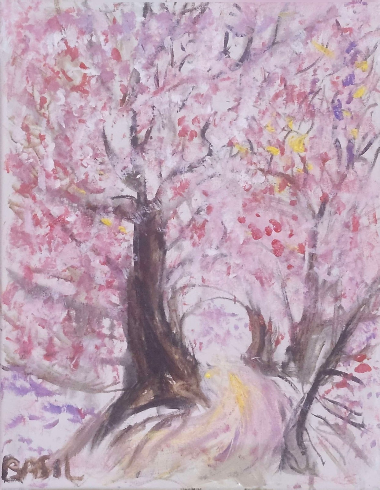 Cherry Blossom Walk Colorful Modern Art Acrylic Painting Canvas 11×14