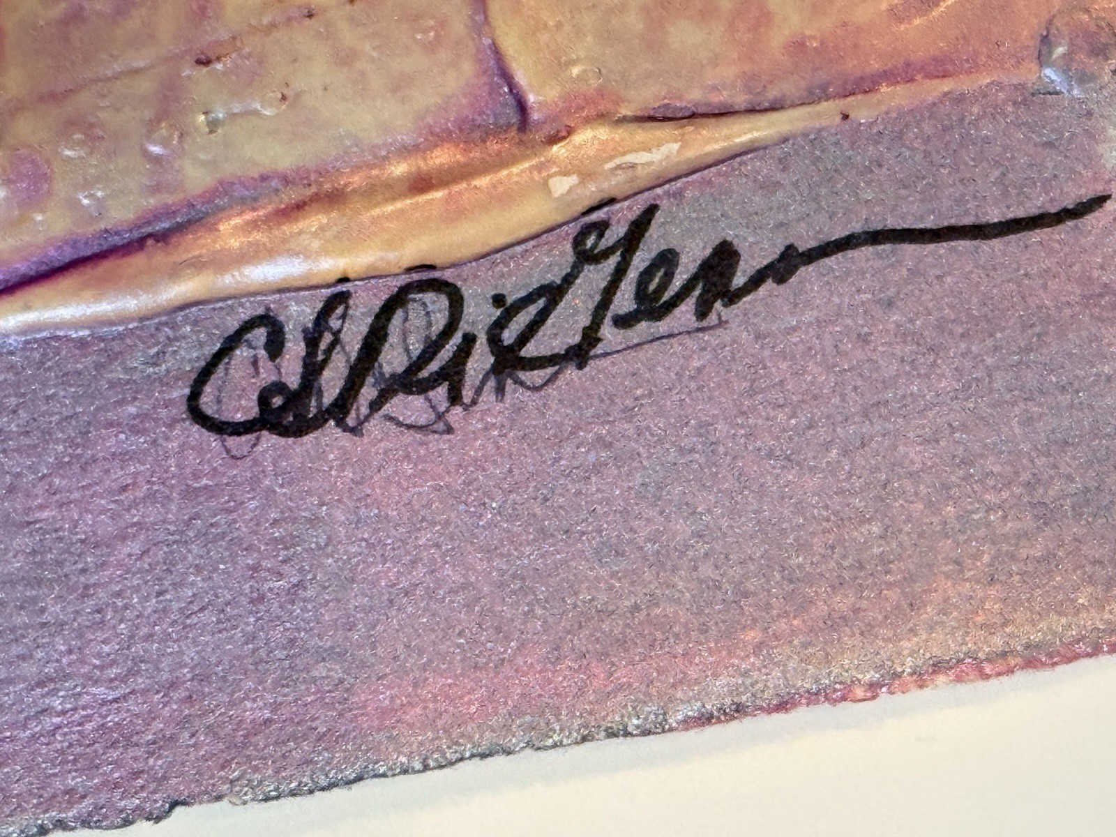 Original Signed Abstract Encaustic Mixed Media Painting Purple Gold Textured