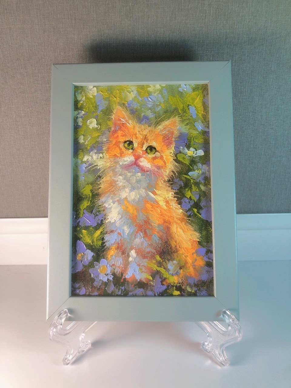 Original Oil Painting in Frame Kitty Miniature 4x6in