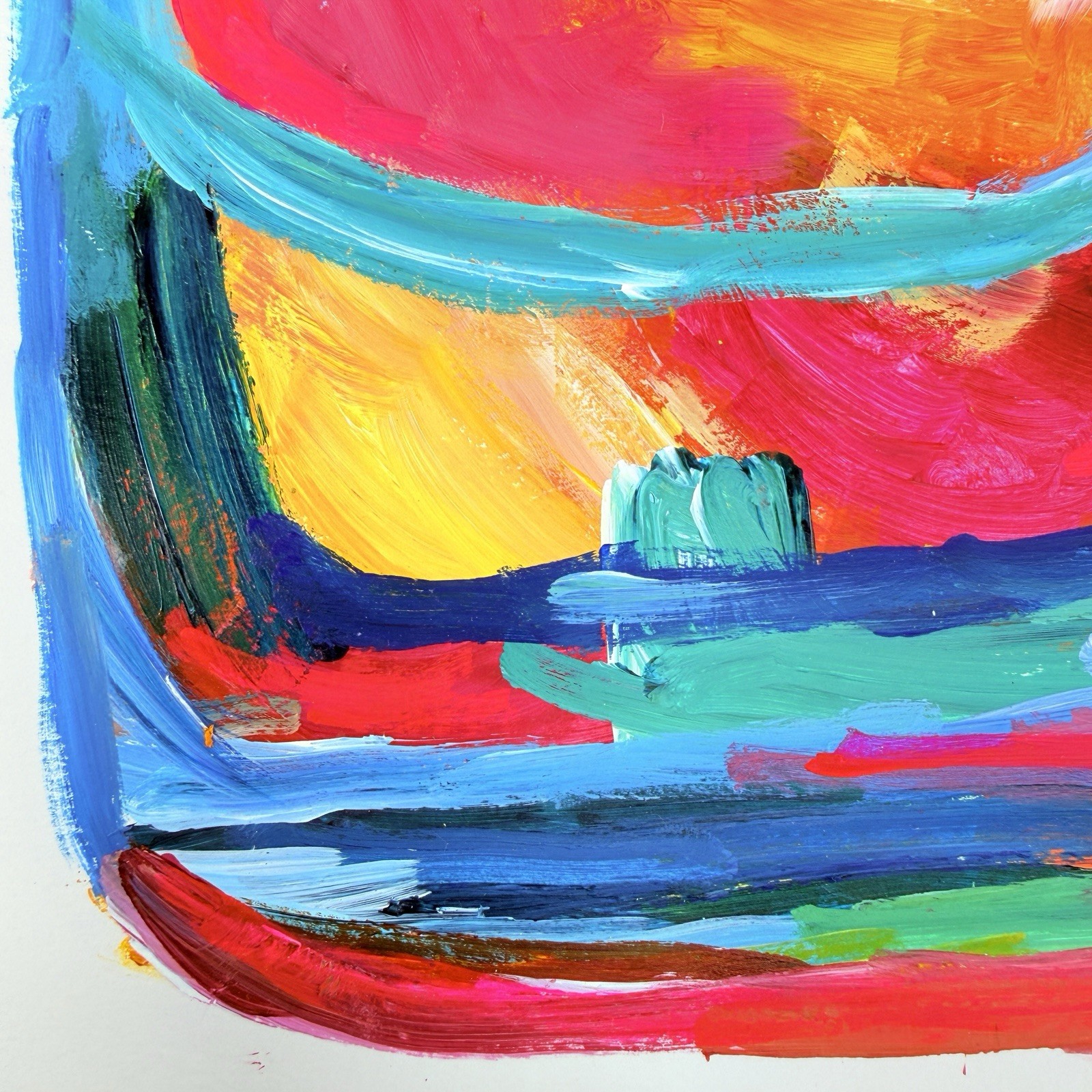 Original Abstract Art Painting on Paper Cheerful Bright Colorful Acrylic 11×14”