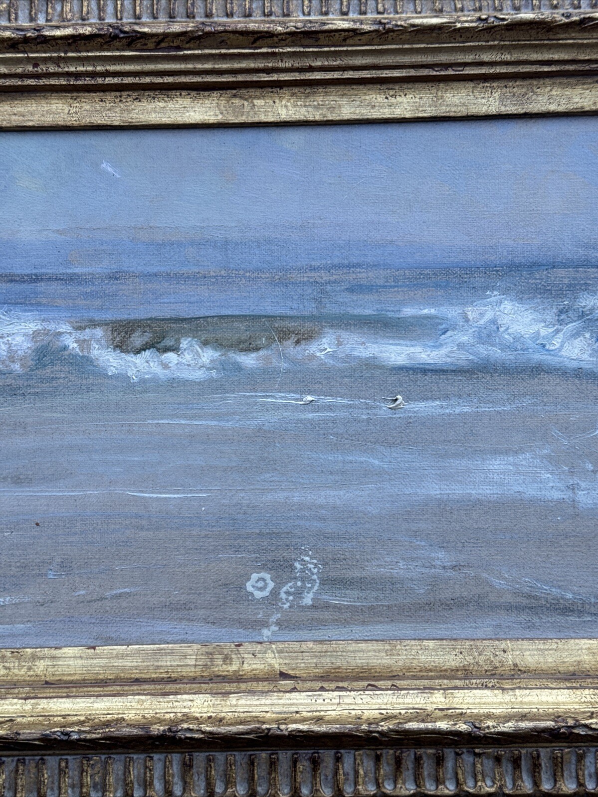 ANTIQUE COASTAL PAINTING BEACH WAVES 1920’S ESTATE STAMPED SIGNATURE MYSTERY SEA