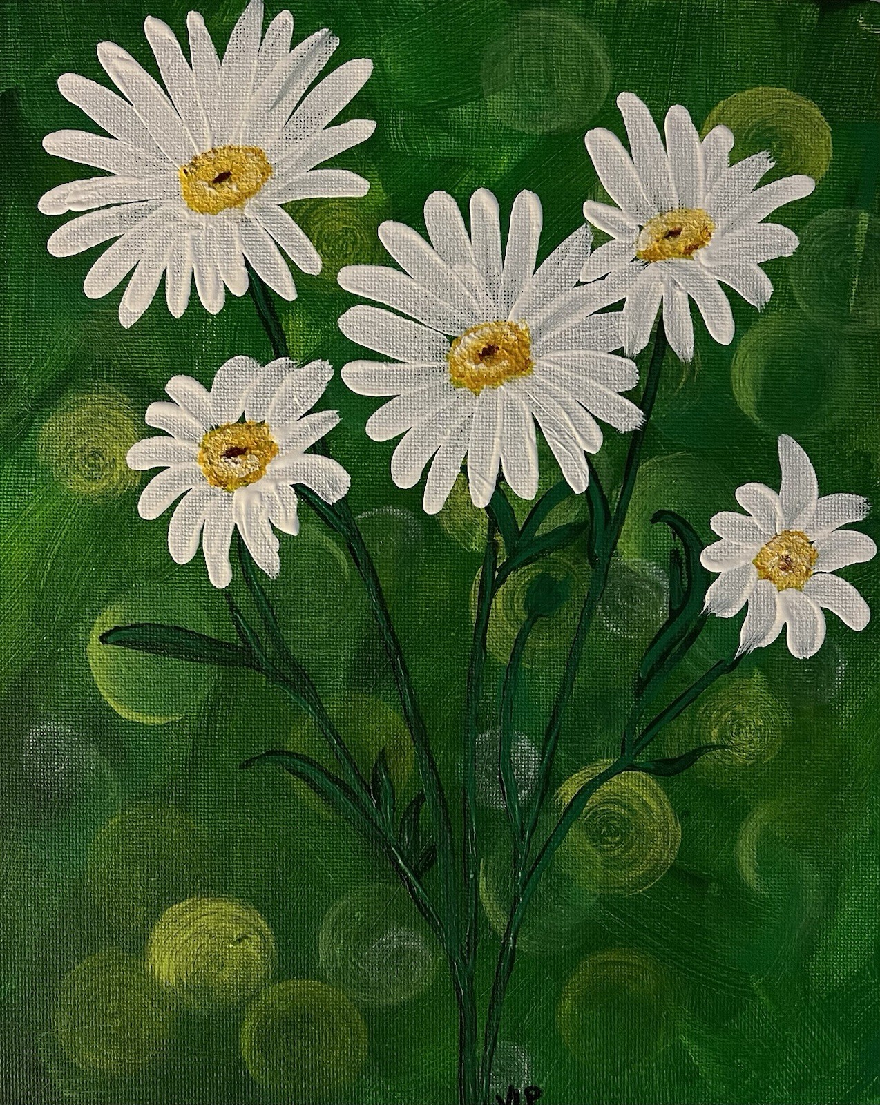 Five Daisies Floral Art VLP Original Acrylic 8×10” Canvas Panel Signed COA