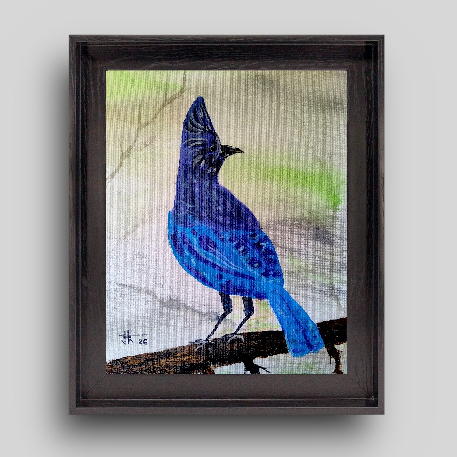 JOHN ART STUDIO Blue jay 14×11 Original Expressionism Art Collectable 0016