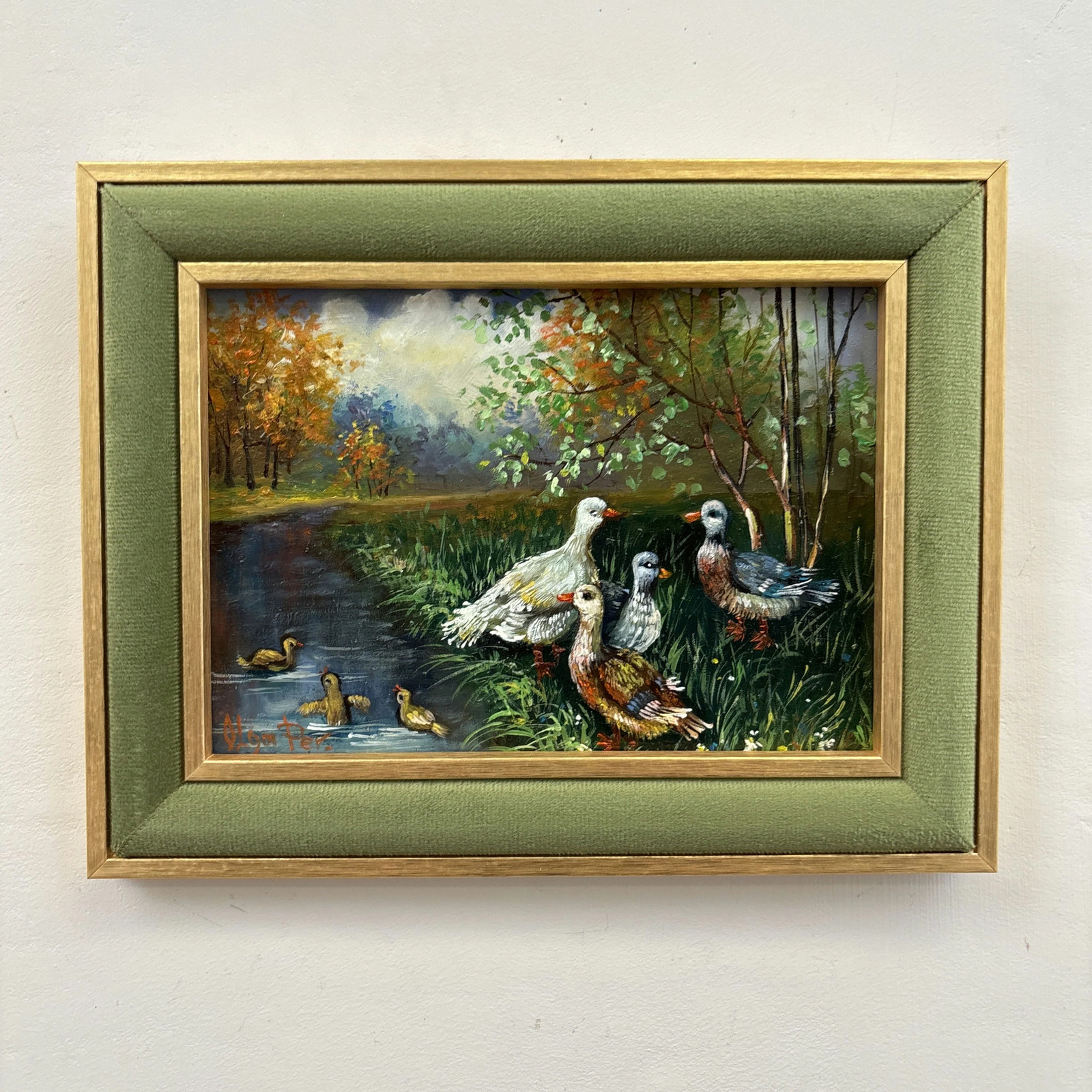 Elegant Animals Oil Painting “Pair Of Ducks” Detailed Small Artwork