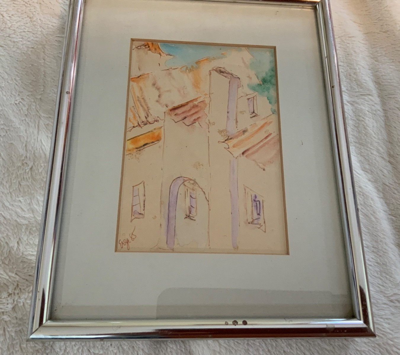 Lot of 2 Vintage Original Watercolor Sketches, Signed Framed, Portugal 1985
