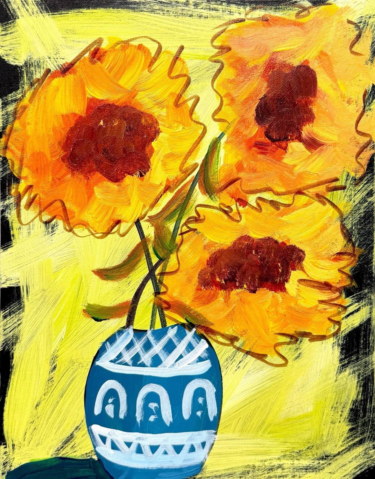GERARD 11X14 IN-Abstract Expressionist Original Painting Canvas Flowers