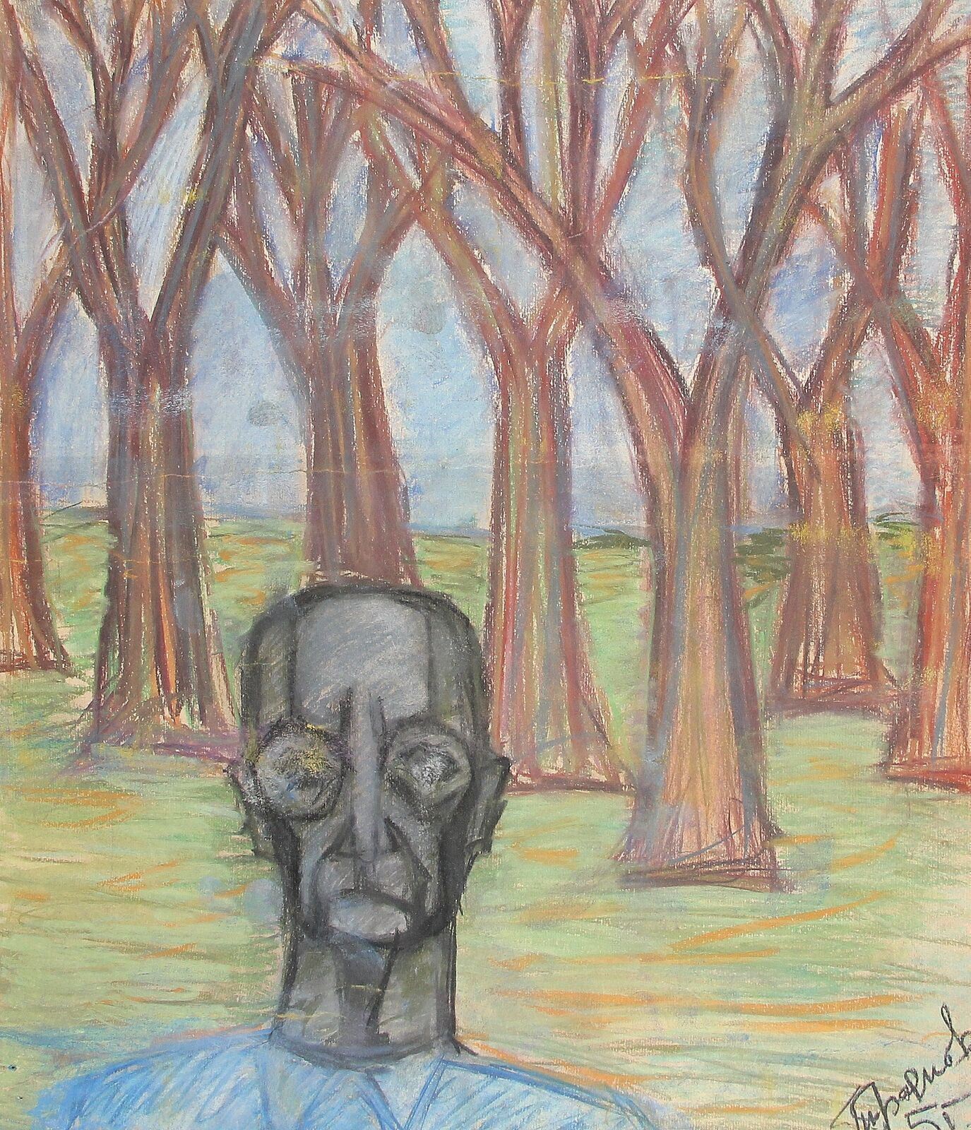 1975 expresionalist pastel painting Signed