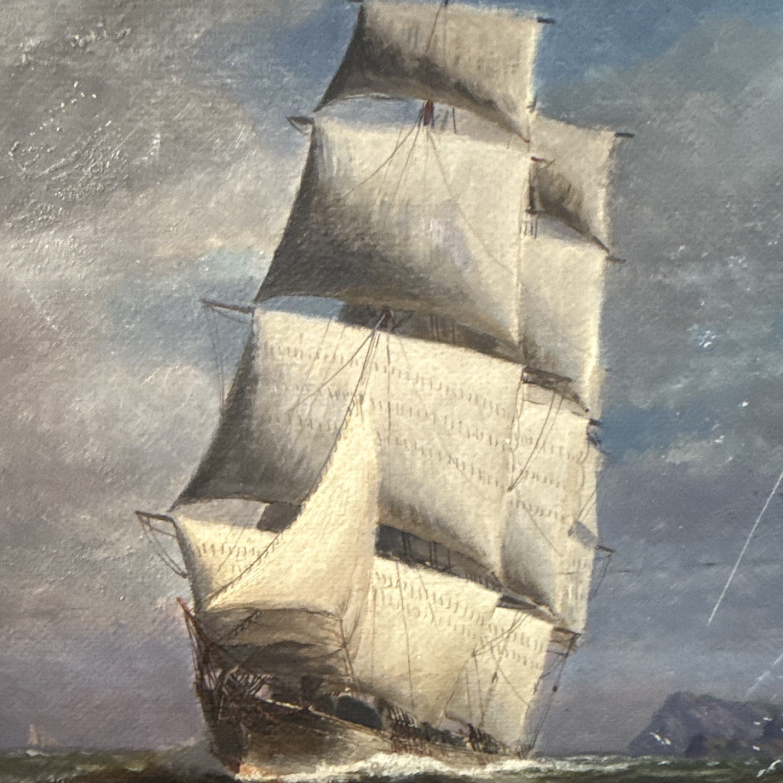 T. Bailey Signed Framed Realism Nautical Seascape Painting w/ Sailing Ship