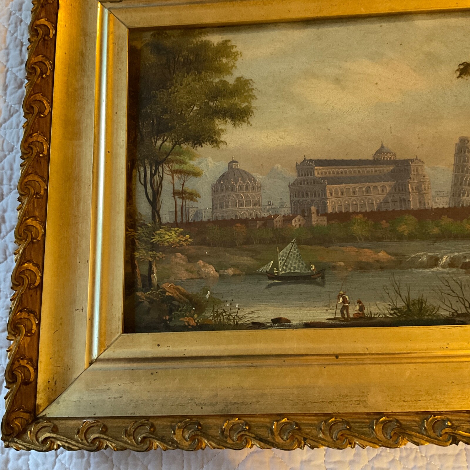Victorian antique Italy landscape oil Painting original hand painted cityscape