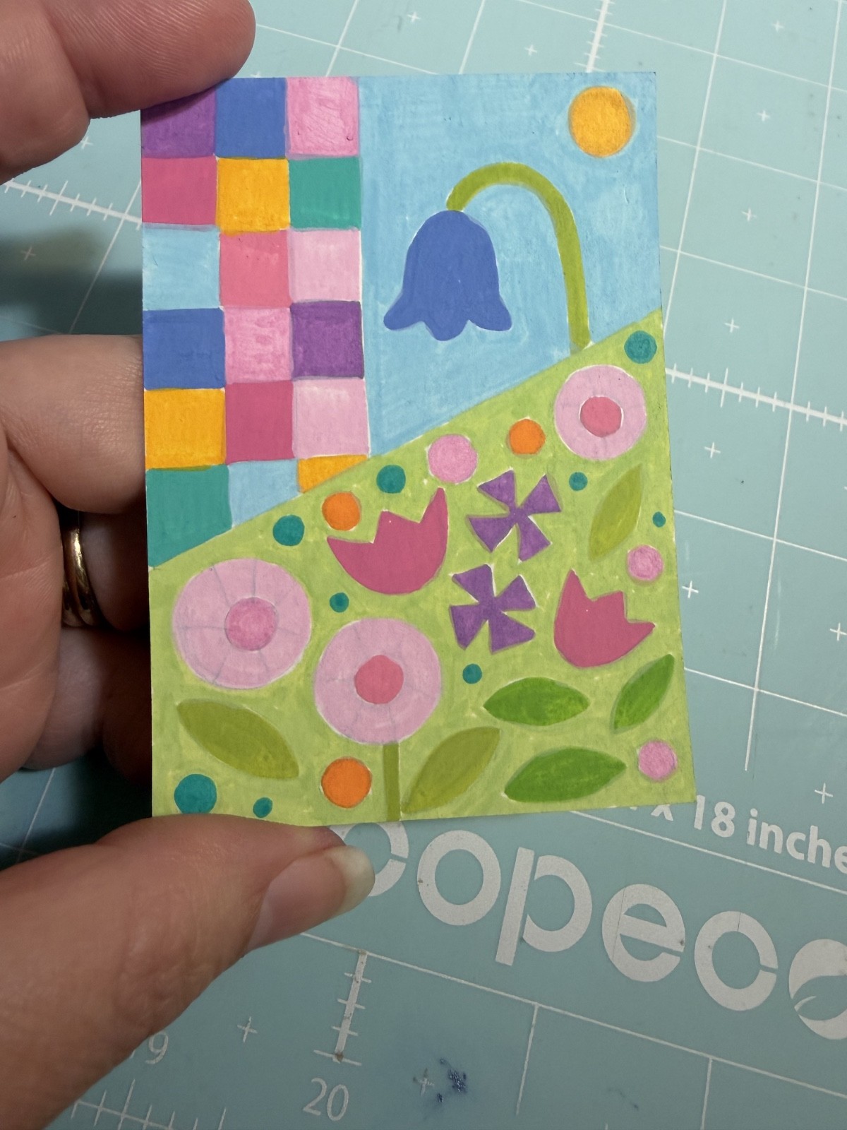 ACEO Original Acrylic abstract flowers modern Painting Collectible Heavy Paper