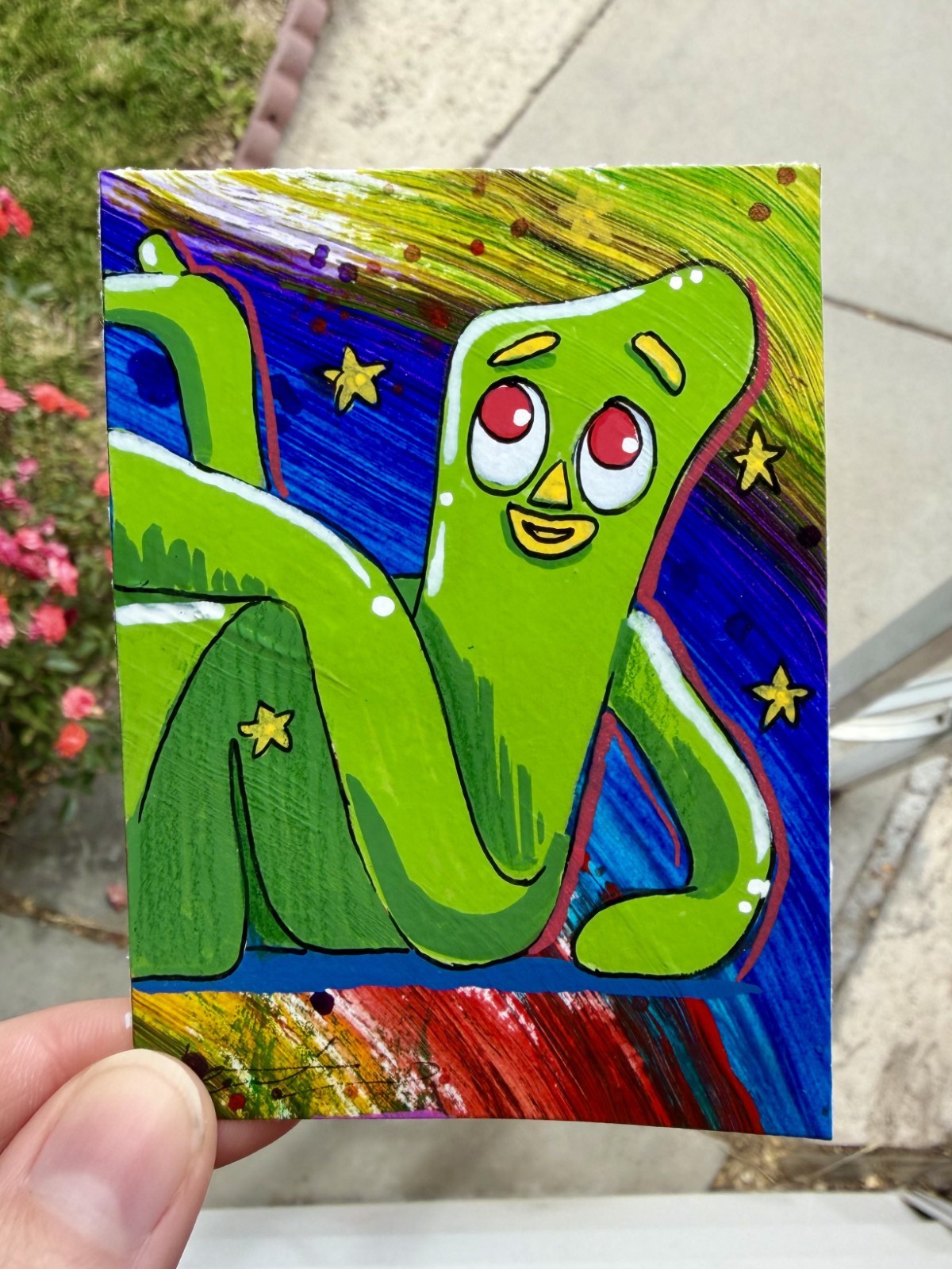 Original ACEO Gumby Painting by Alannah Dyer- Mini Art 2.5×3.5 in. 1955-1980 Fun